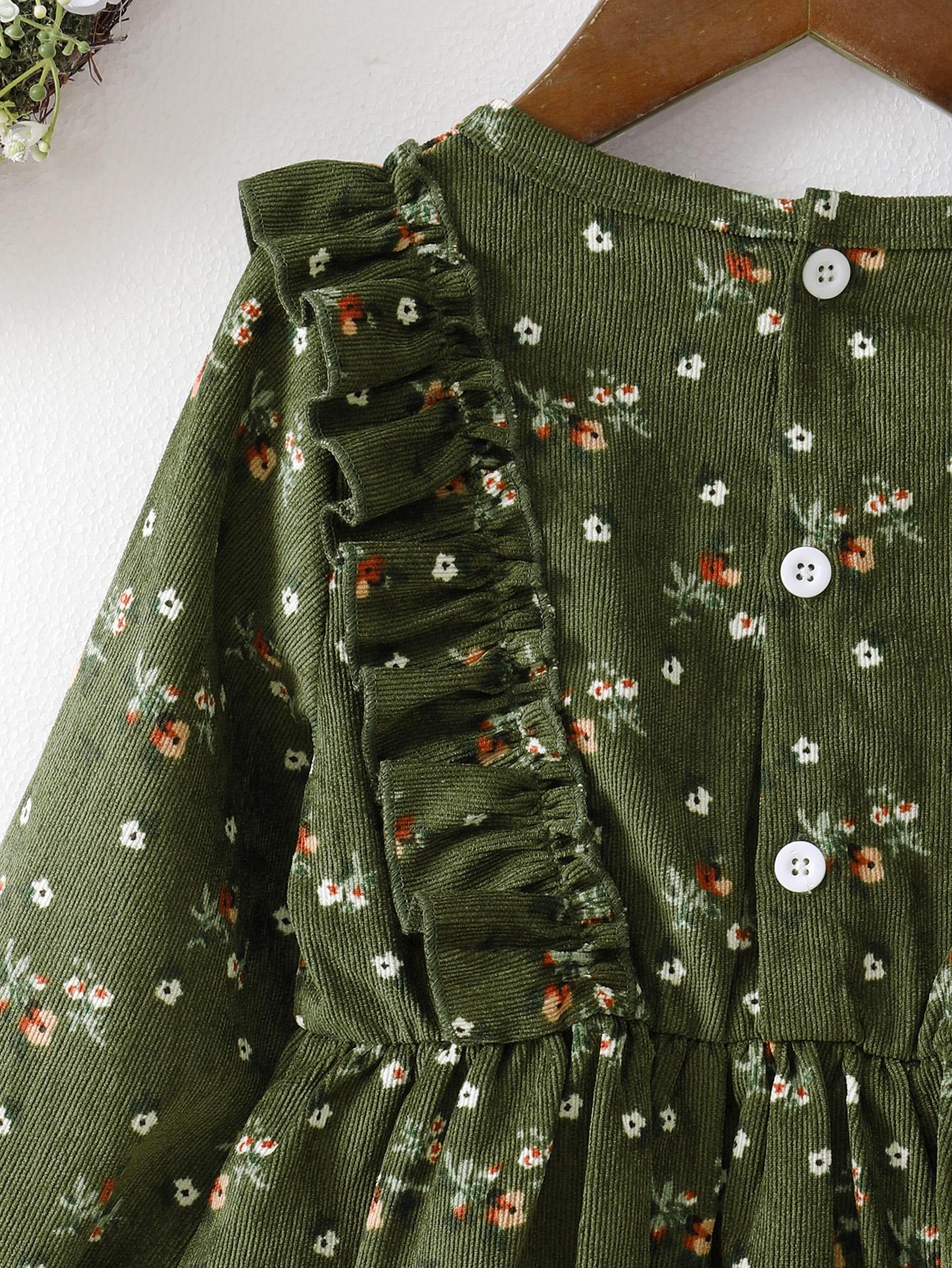 1-8Y baby girl green floral long-sleeved dress baby girl autumn and winter dress wholesale baby clothes Catpapa 12108520