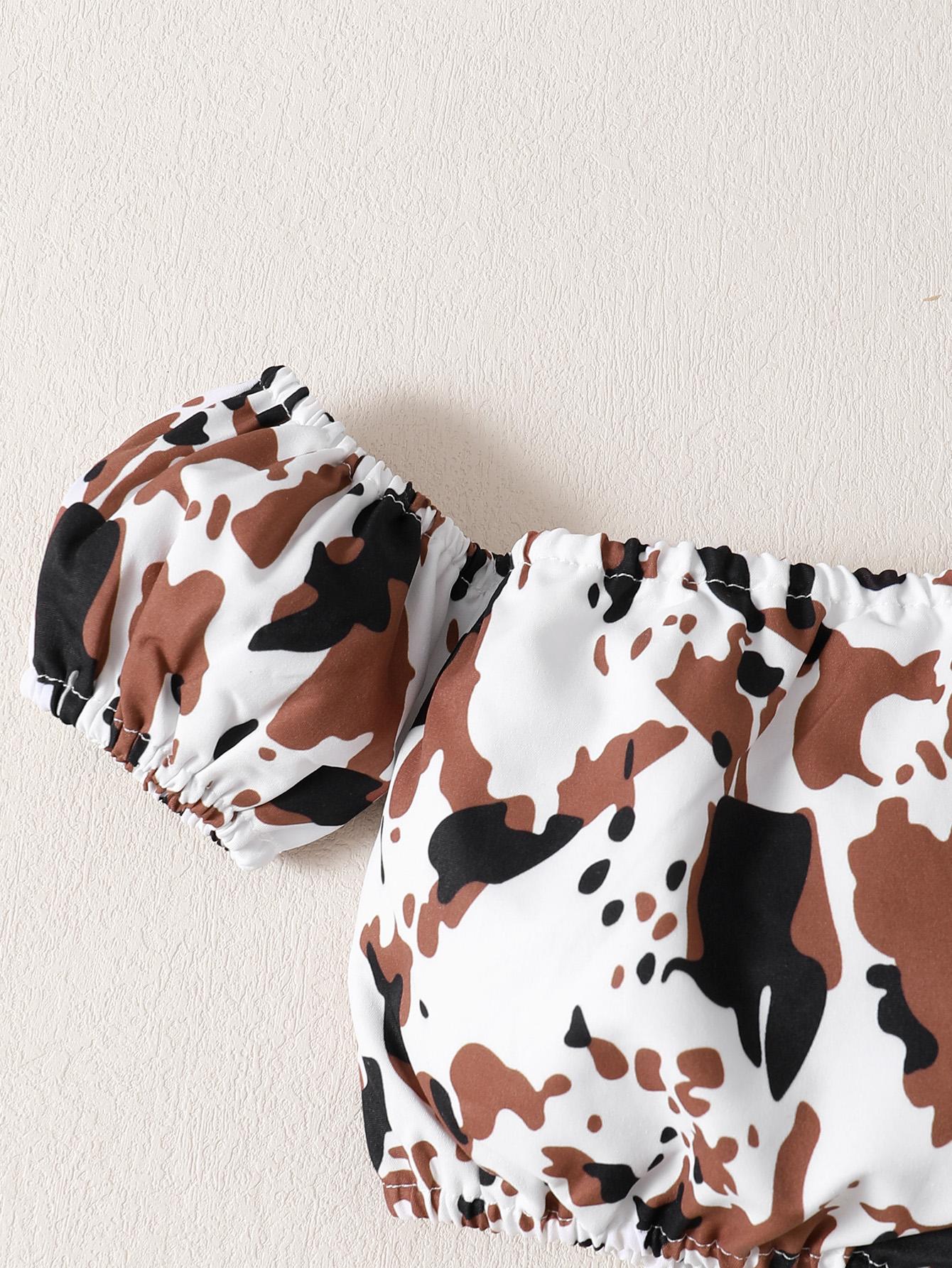 9M-4Y Baby girl one-shoulder short-sleeved brown cow pattern shorts suit baby girl clothes baby girl summer wear Catpapa 122110018