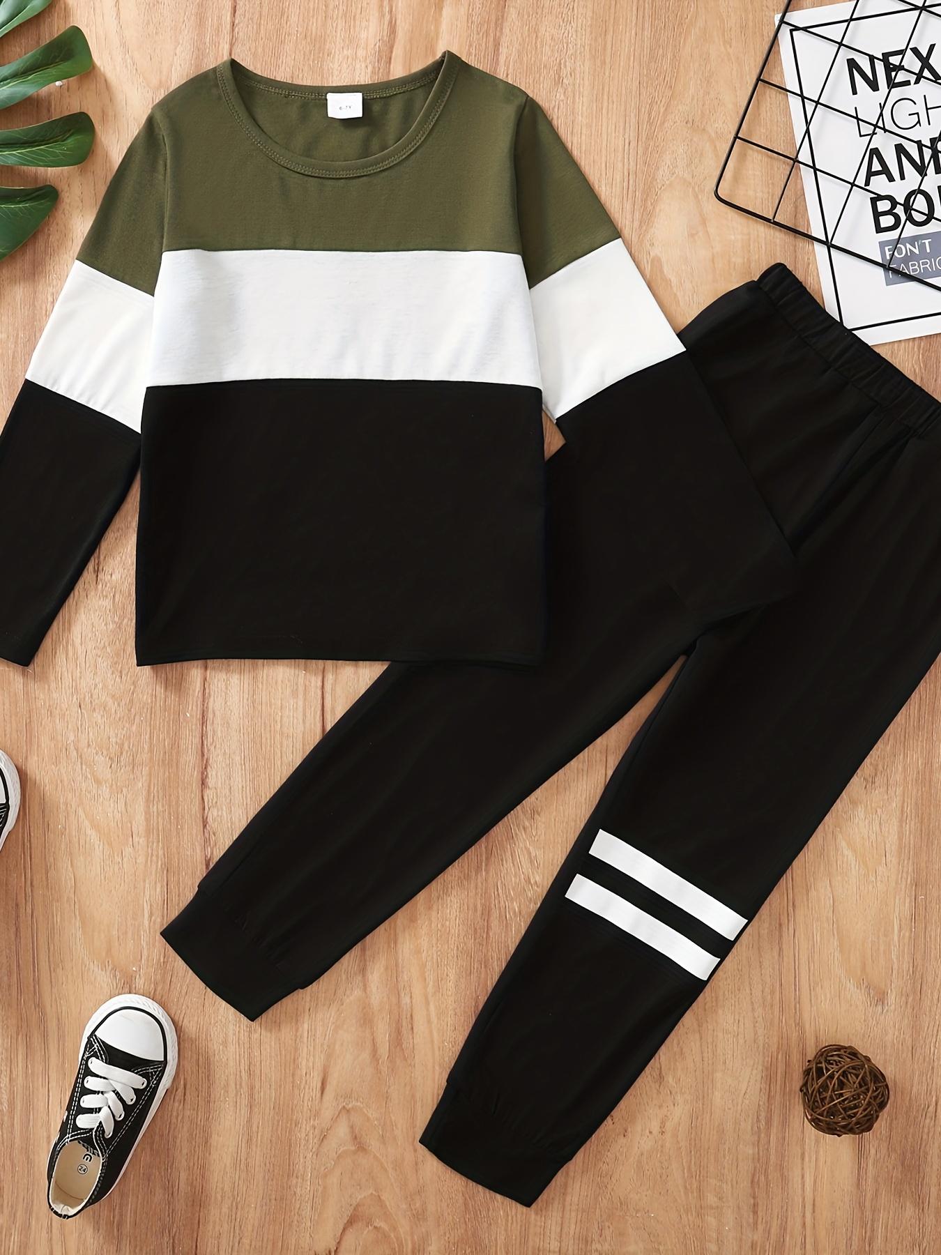 4-8Y Ready Stock Kid Toddler Boys Outfits Pants Sets Color Block Long Sleeve Tops Elastic Pants 2Pcs Catpapa 22107639