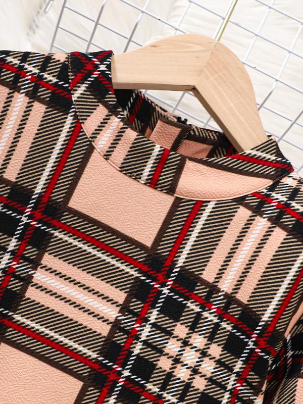 8-14Y Ready Stock Big Girls Dress Plaid Print Long Sleeve Round Neckline Dress One Piece Casual Dress Catpapa 462307017