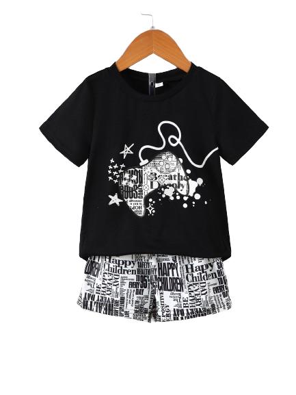4-7Y Baby Boys Clothes Set Games Console Print Casual Tops For Summer Elastic Full Print Shorts 2Pcs Outfits Black Catpapa YCF112210752
