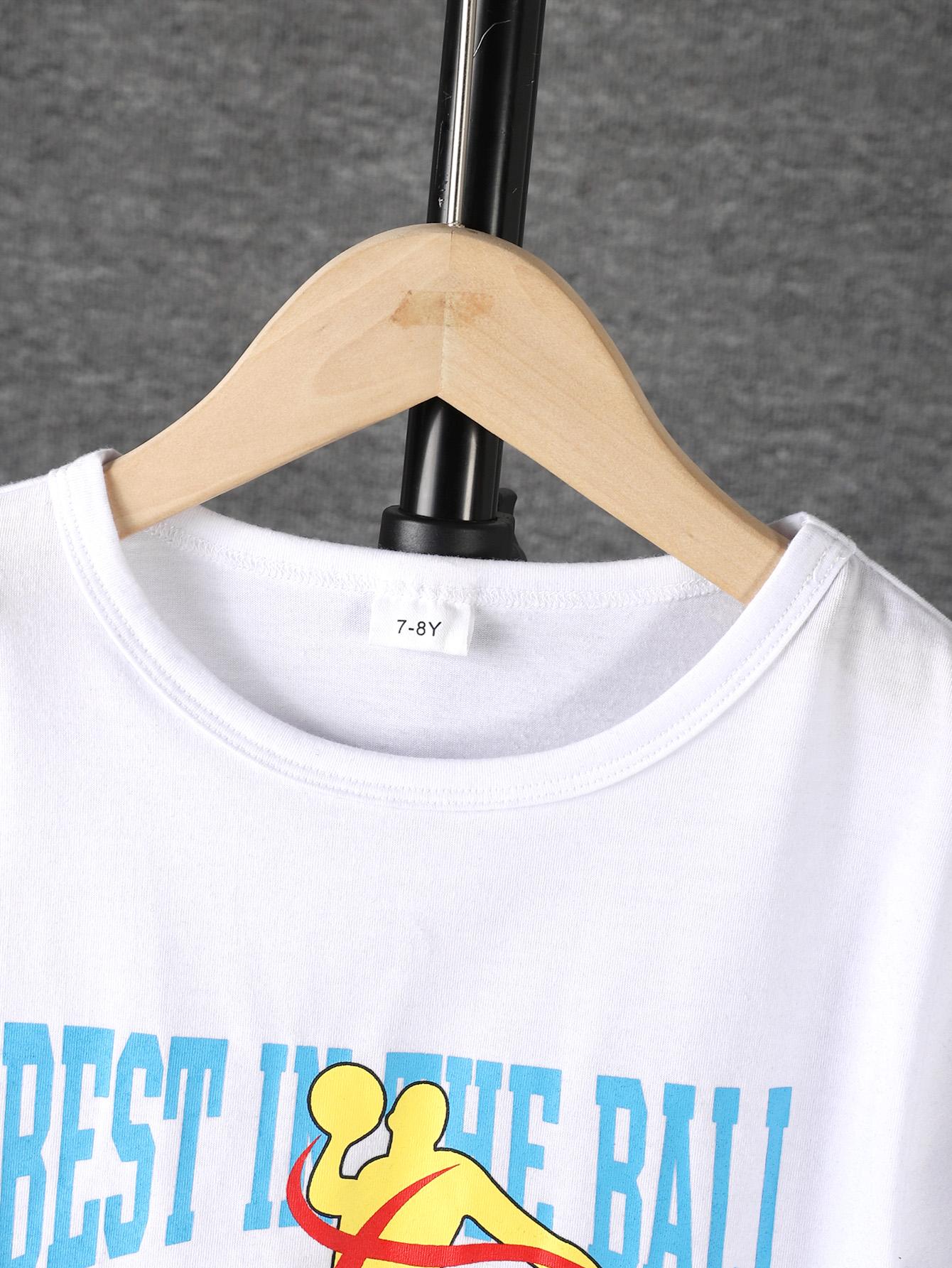 7-15Y Kids Boys Outfits Shorts Sets Letter Graphics Tee Elastic Color Block Shorts 2Pcs Clothing From 7Y-15Y White Catpapa  462306014