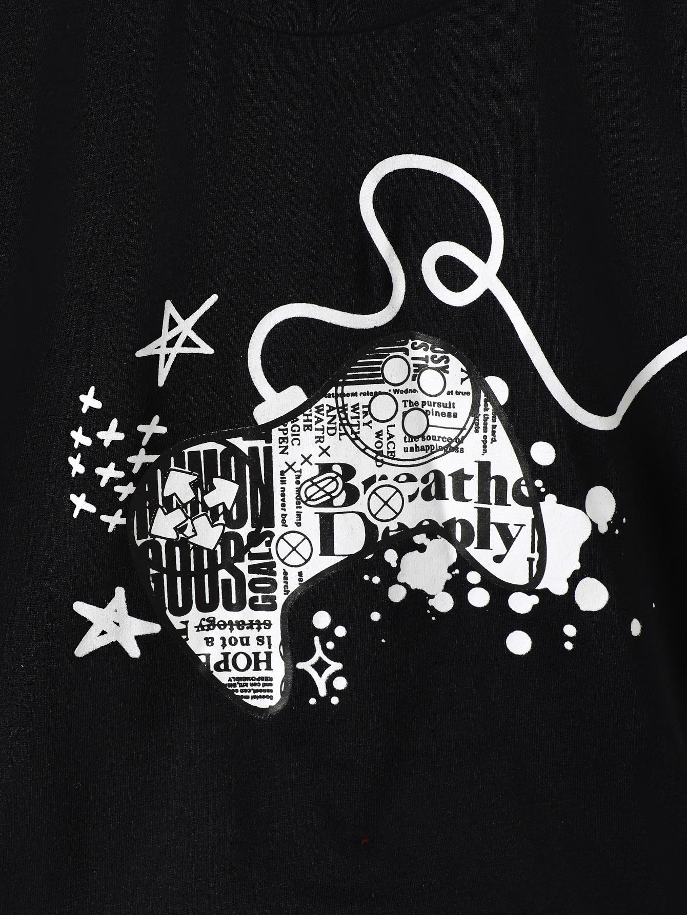 4-7Y Baby Boys Clothes Set Games Console Print Casual Tops For Summer Elastic Full Print Shorts 2Pcs Outfits Black Catpapa YCF112210752