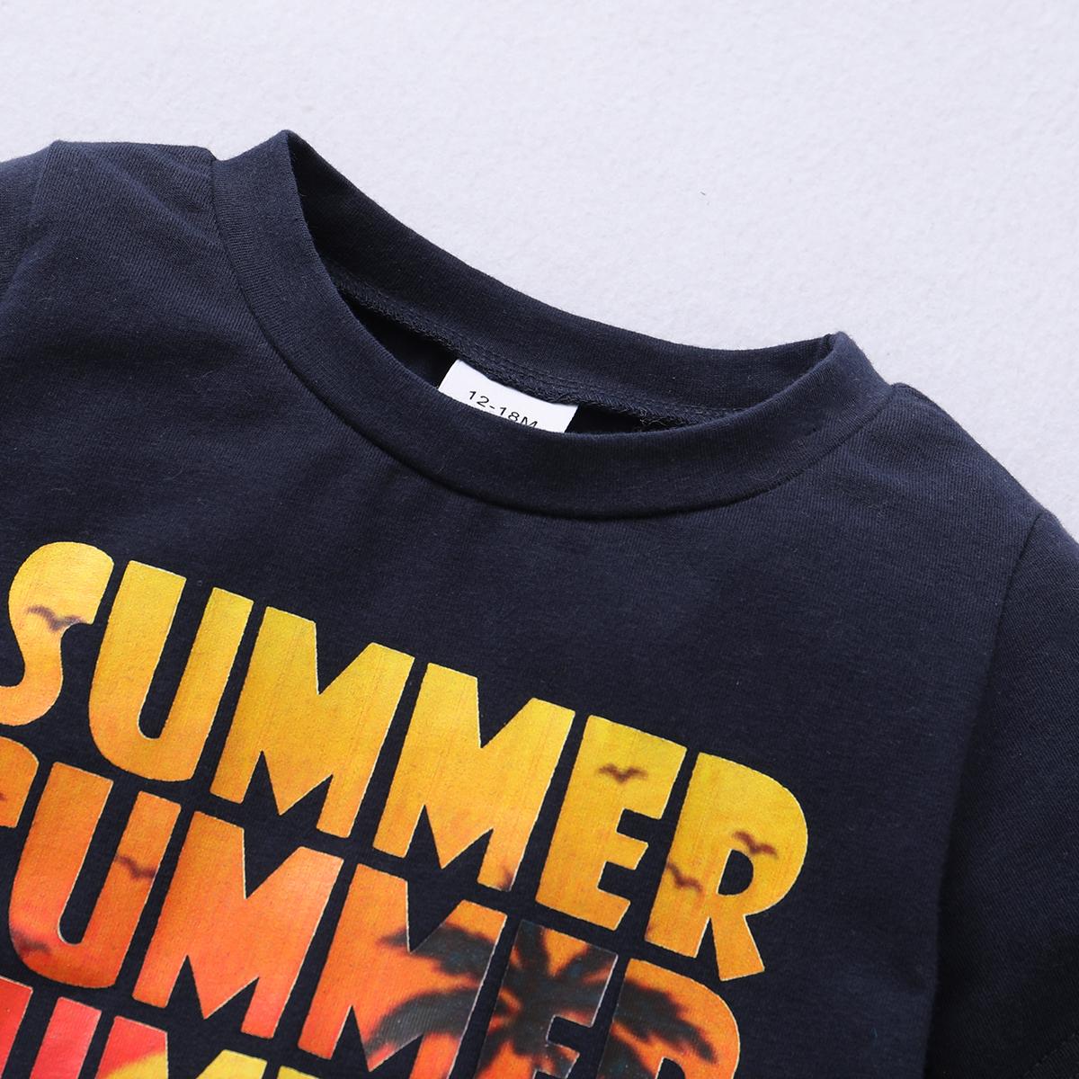 12M-4Y Kids Fashion Boys Clothes Letter Print Tops Ripped Jeans Shorts 2PCS Black Catpapa 12011047
