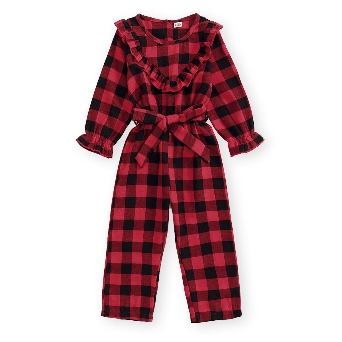 12M-7Y Kids fashion Girl Clothes Long Sleeve One Piece Jumpsuit Baby Girl Red Plaid One-piece Bodysuit Catpapa WL20081465