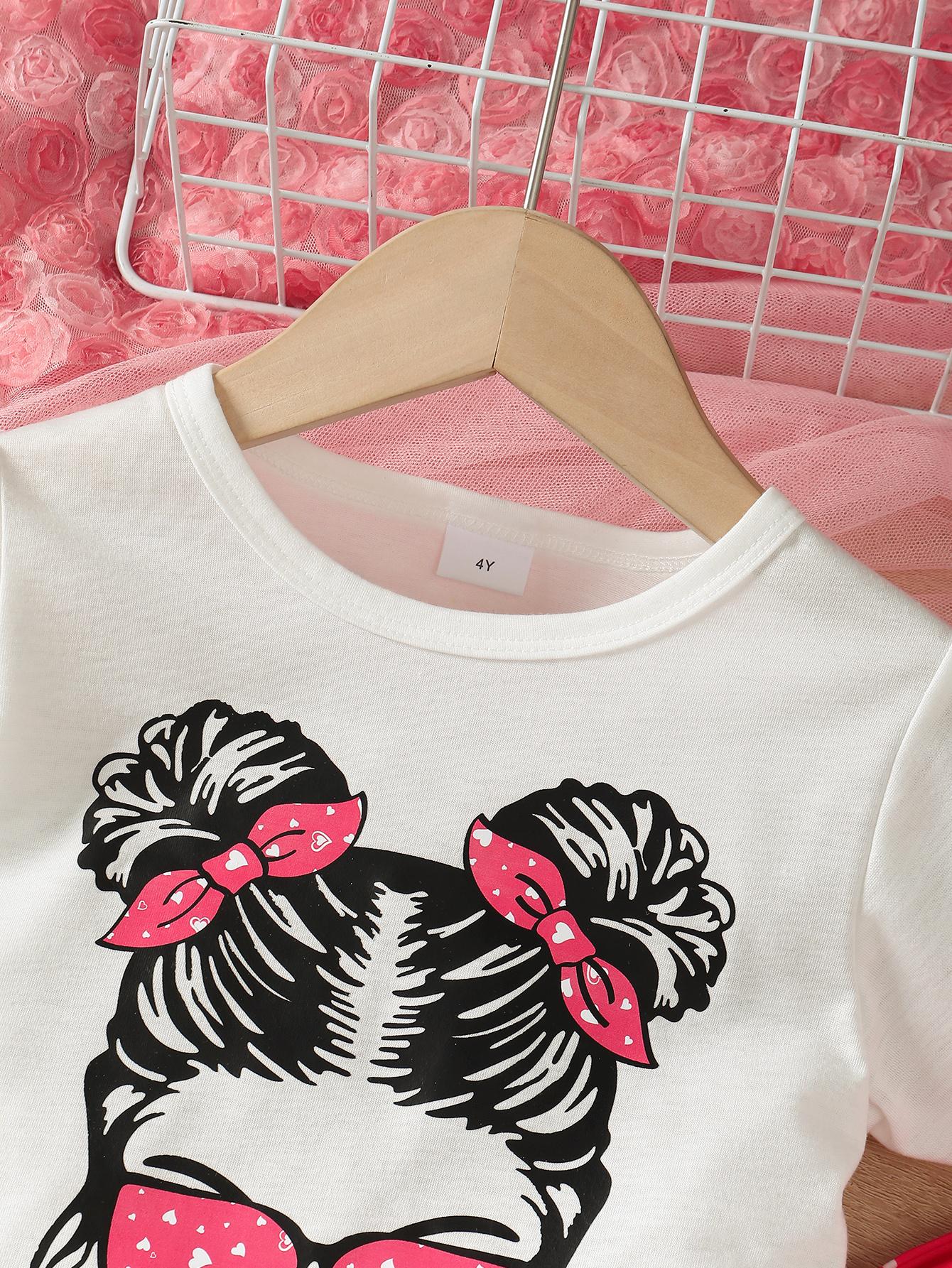 4-7Y Kid Girls' Valentine's Day Pants Sets Pagoda Sleeve Tops Elastic Heart Print Trousers 2Pcs Clothing From 4Y-7T White Catpapa GS132312162