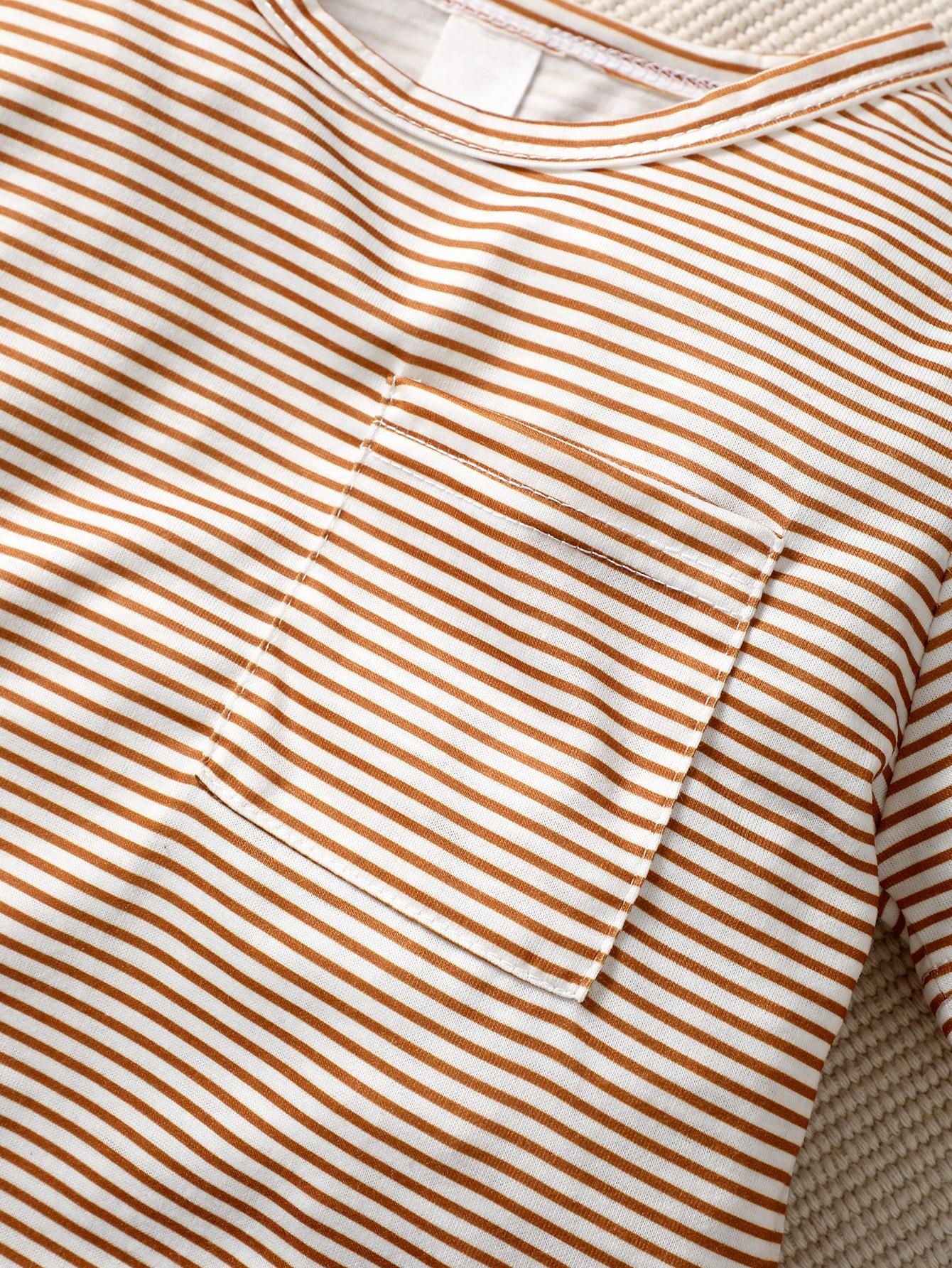3-7Y Kid Fashion Ready Stock Baby Boys Outfits Stripe Pocket Summer Tops Elastic Shorts Hat 3Pcs Clothes Set Brown Catpapa 212211017