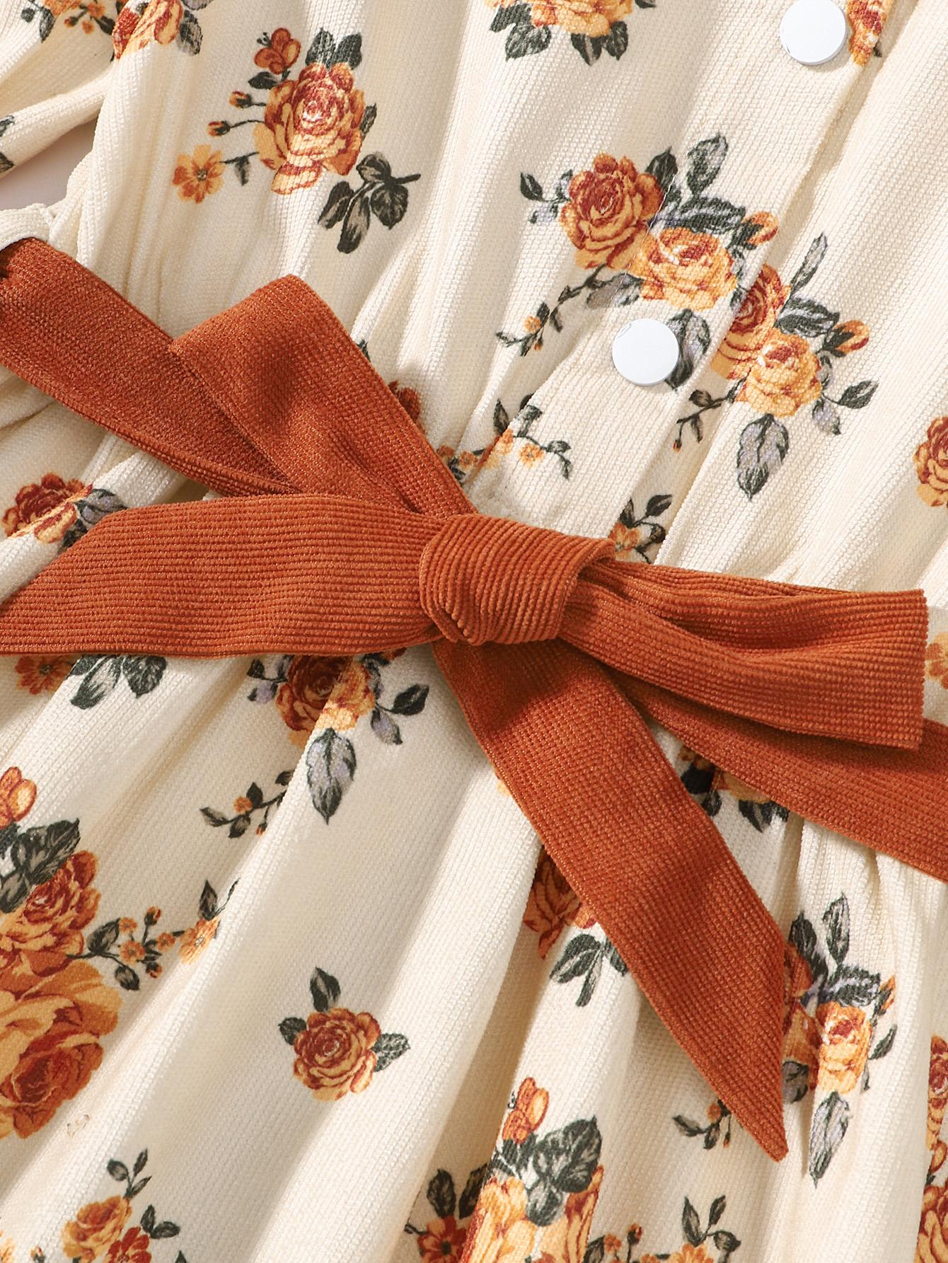 8-12Y Kids Fashion Girls Dress Bubble Sleeve Floral Print One Piece Sun Dress Apricot Catpapa GS112210604