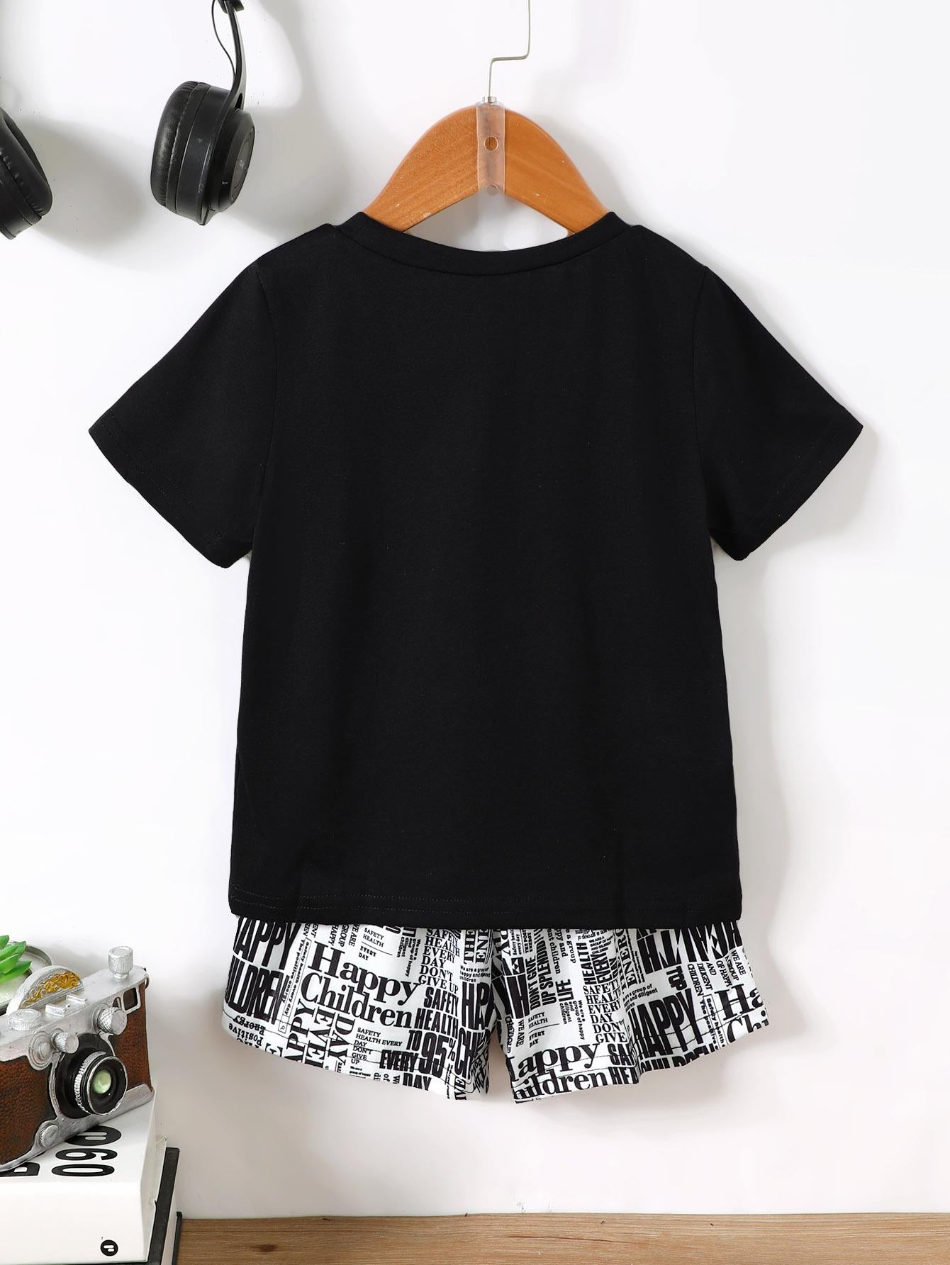 4-7Y Baby Boys Clothes Set Games Console Print Casual Tops For Summer Elastic Full Print Shorts 2Pcs Outfits Black Catpapa YCF112210752