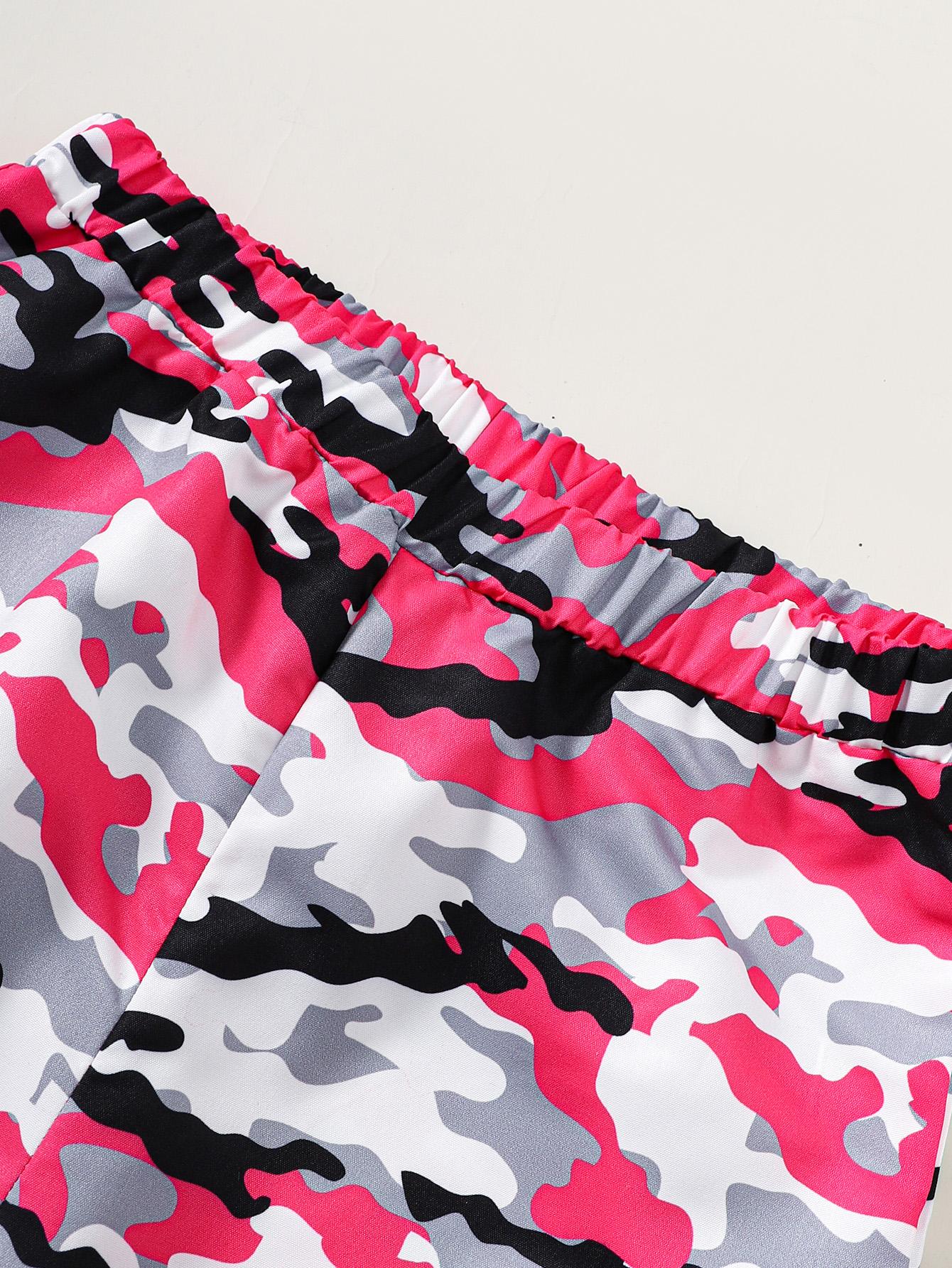 8-14Y Big Girls Clothes Los Angeles Elastic Camouflage Pants 2Pcs Spring Summer Outfits Rose Red Catpapa 462311019