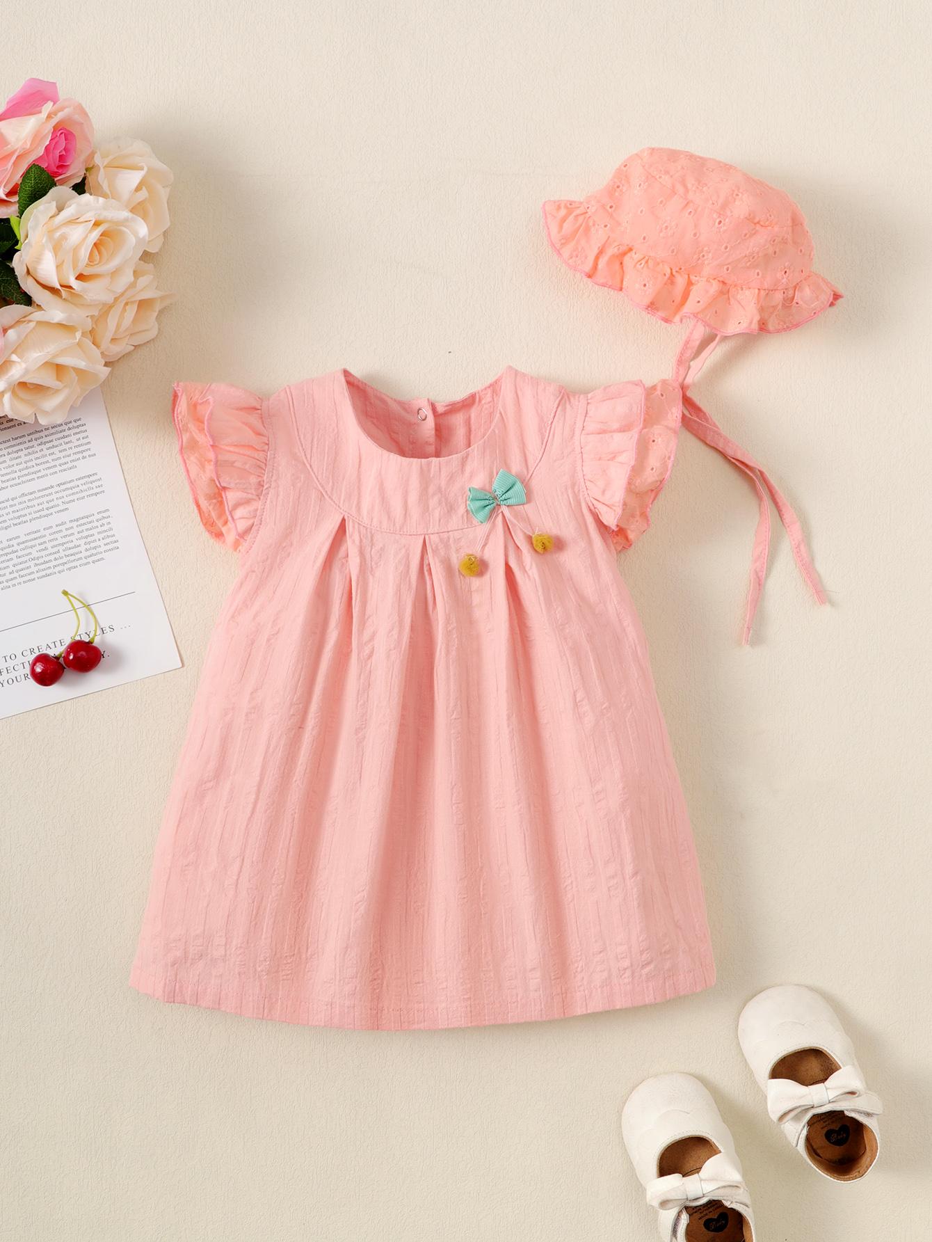 2-15M Kid Fashion Ready Stock Girls Outfits Sleeveless Solid Color Summer Dress With Hat 2Pcs Clothes Set Catpapa ZX-ZB001
