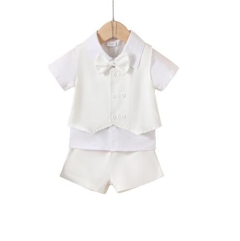 3-18M Ready Stock Baby Boys Gentle Outfits Turn-down Collar Bow Tie Shirt Vest Shorts 3Pcs Clothes Sets White For Christening Catpapa 462307162