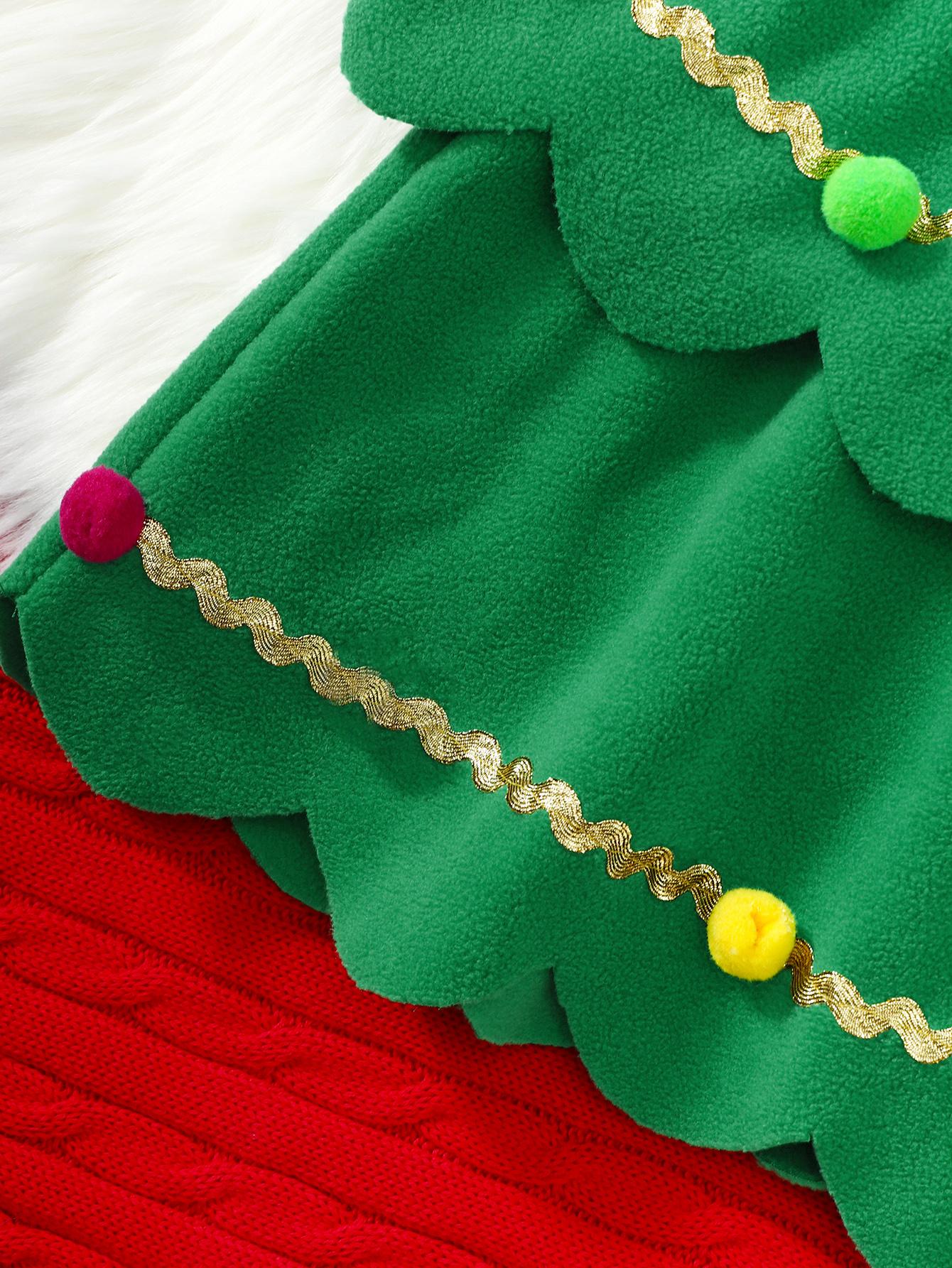 4-7Y Kid Toddler Girls Fall Winter Dress Sets Christmas Tree Shape Layered Sleeveless Dress With Hat 2Pcs Clothing Green Catpapa 462308163