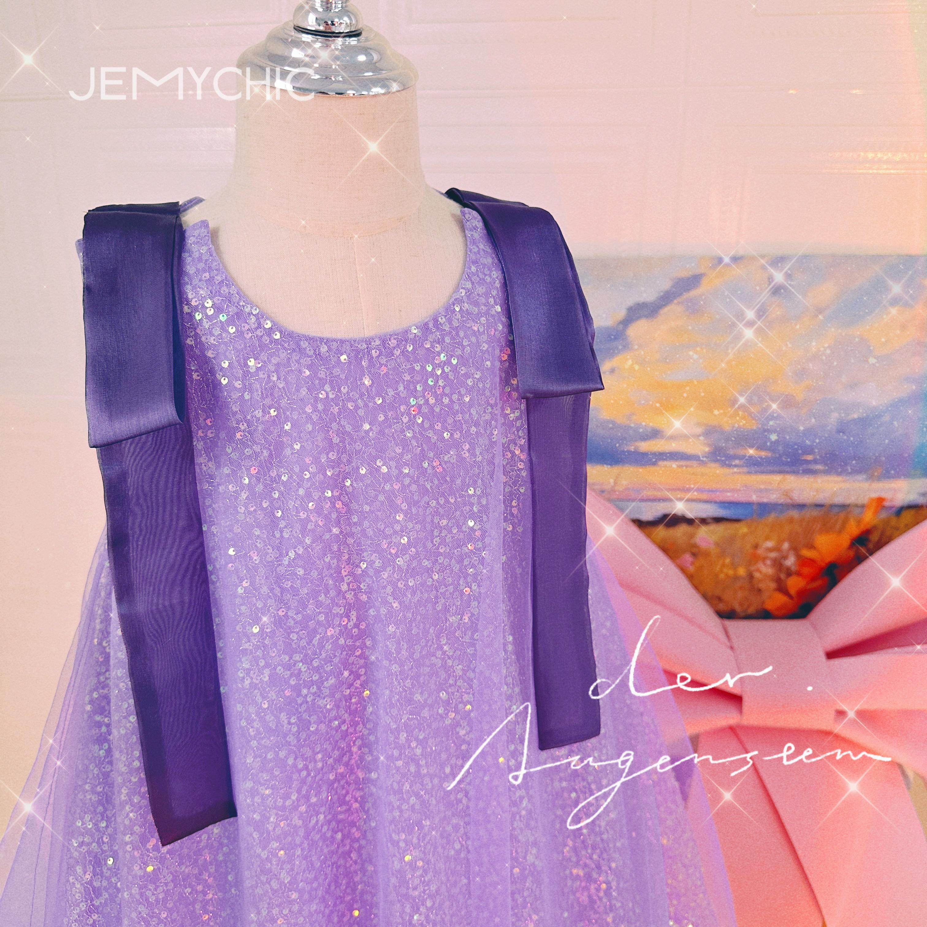 110-150 Ready Stock Girls Princess Dress 110-150 Sleeveless Performance Dress One Piece Eneving Dress Purple Catpapa JEMY03