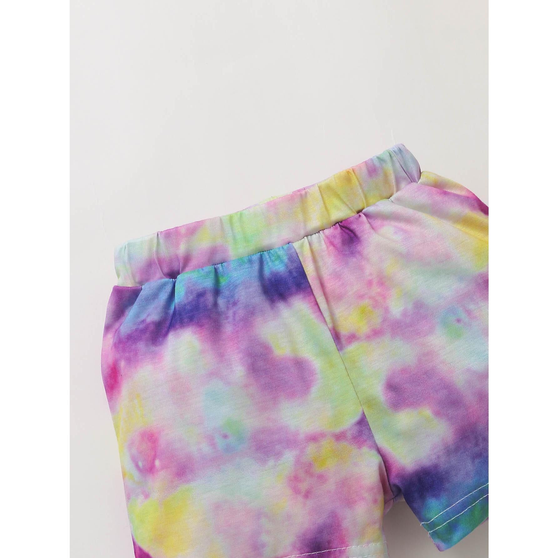 3-24M Kids Fashion Girl Clothes Shorts Outfits Tie-dyed Hooded Short Sleeve Shirt Top Shorts Set Catpapa 22011261