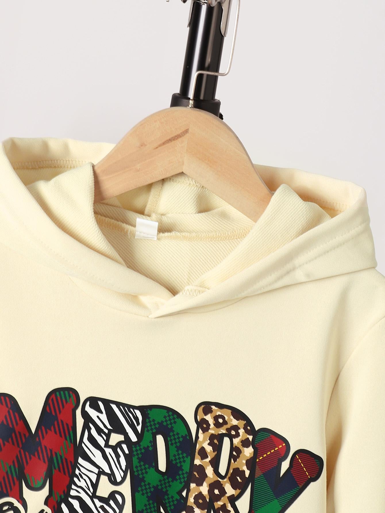 8-14Y Kids Girls Christmas Letter Graphics Print Casual Pullover Long Sleeve Hoodies, Girls Sweatshirt For Fall Winter Apricot Catpapa 462307024