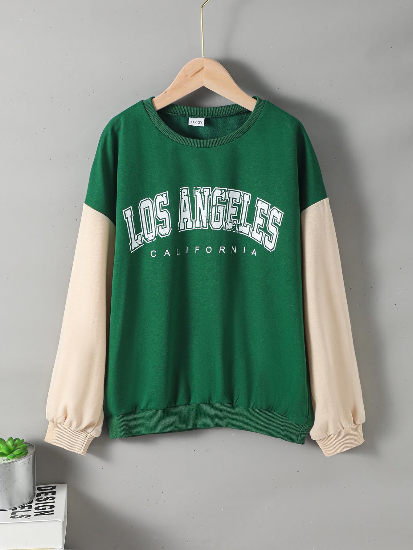 8-12Y Ready Stock Kid Boys Clothes LOS ANGELES Print Spilce Long Sleeve Sweater Catpapa JIT7588952