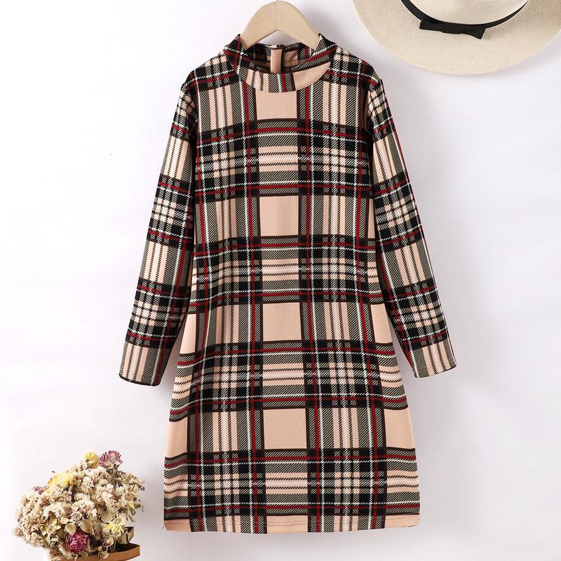 8-14Y Ready Stock Big Girls Dress Plaid Print Long Sleeve Round Neckline Dress One Piece Casual Dress Catpapa 462307017