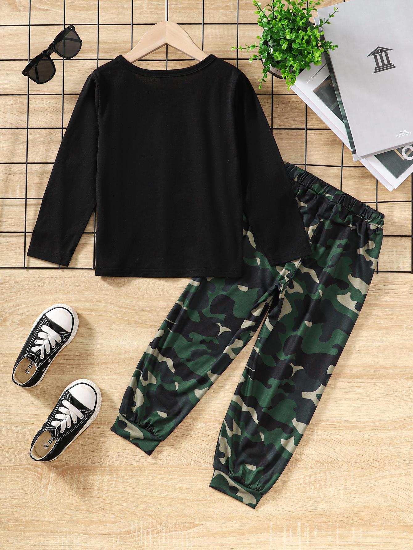 3-7Y Ready Stock Baby Boys Clothes Car Print Pattern Long Sleeve T-shirt Elastic Camouflage Pants 2PCS Outfit Sets Black Catpapa 462305011
