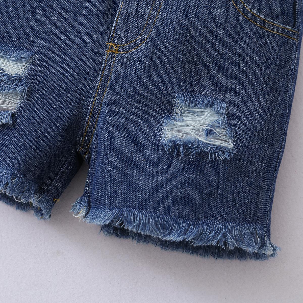 12M-4Y Kids Fashion Boys Clothes Letter Print Tops Ripped Jeans Shorts 2PCS Black Catpapa 12011047