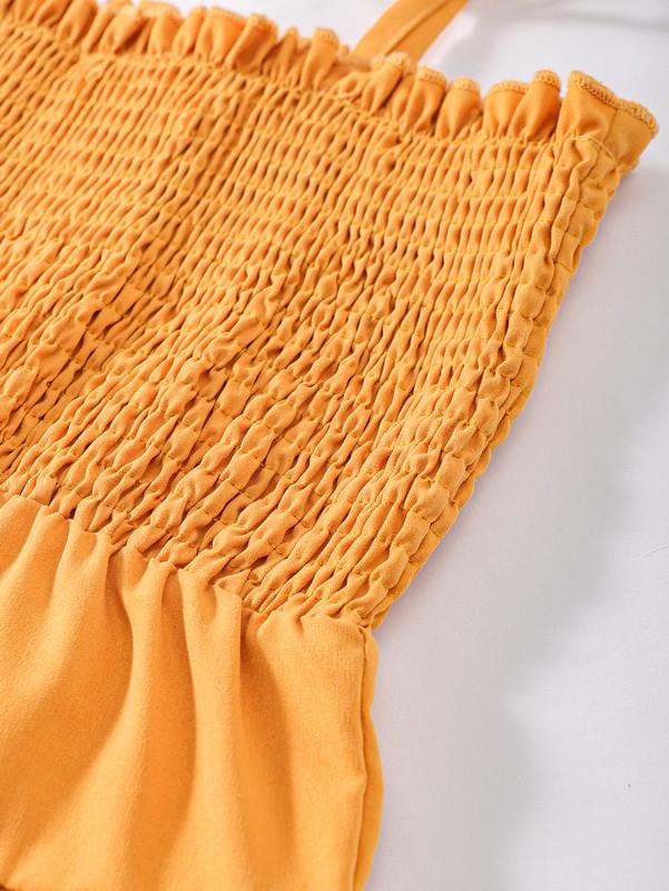 5-14Y Ready Stock Kids Girls Dress Straps Summer Smocking Layered Dress One Piece Sun Dress Yellow 462302013