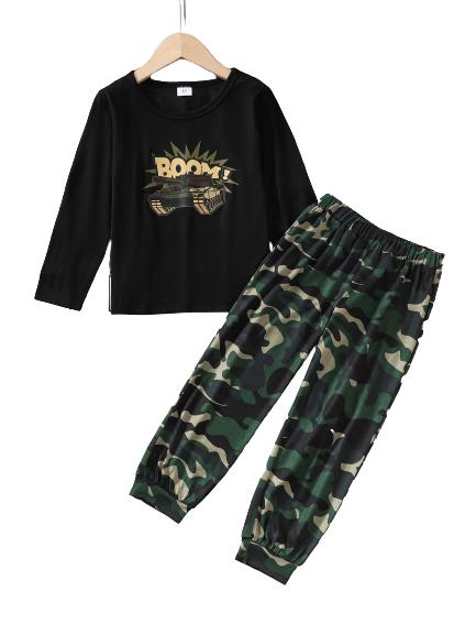 3-7Y Ready Stock Baby Boys Clothes Car Print Pattern Long Sleeve T-shirt Elastic Camouflage Pants 2PCS Outfit Sets Black Catpapa 462305011