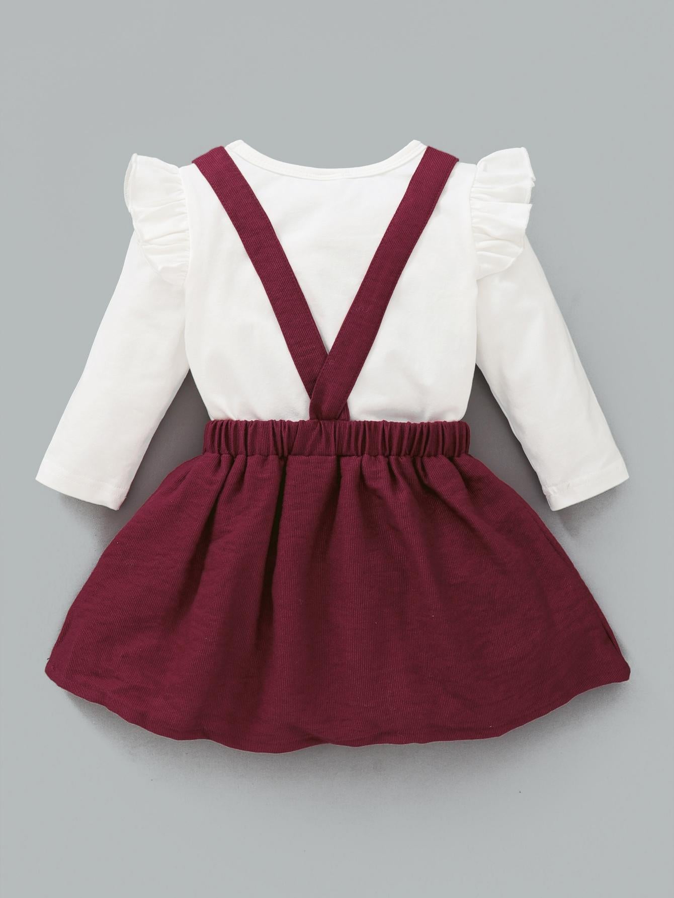 3-24M Baby Girls Clothes Santa Christmas Trees Print Shirt Straps Suspender Skirts 2Pcs Outfits White Catpapa WL20081450