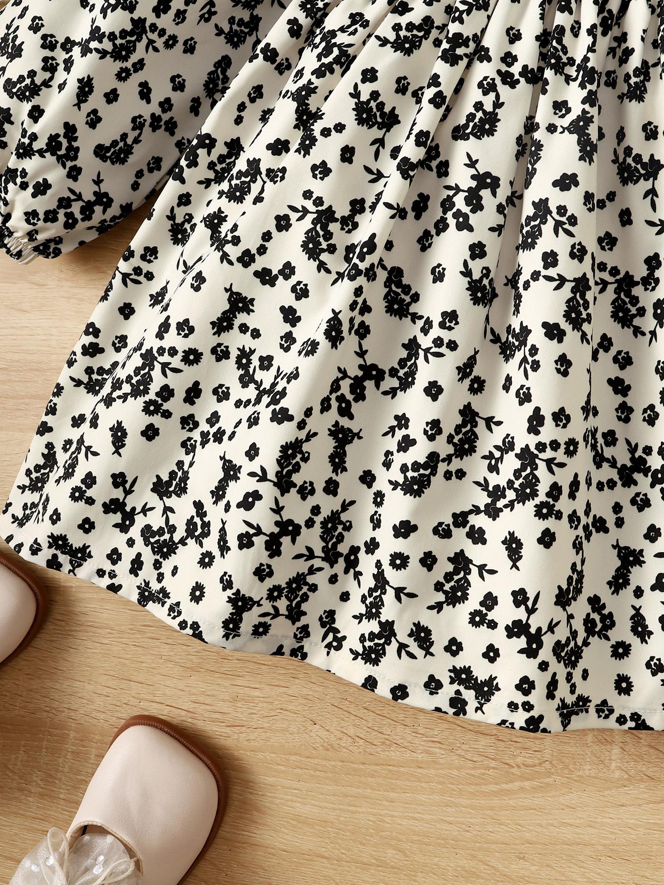9M-6Y Ready Stock Baby Girls Dress Floral Pattern Long Sleeve Dress One Piece Sun Dress White Catpapa 623060005