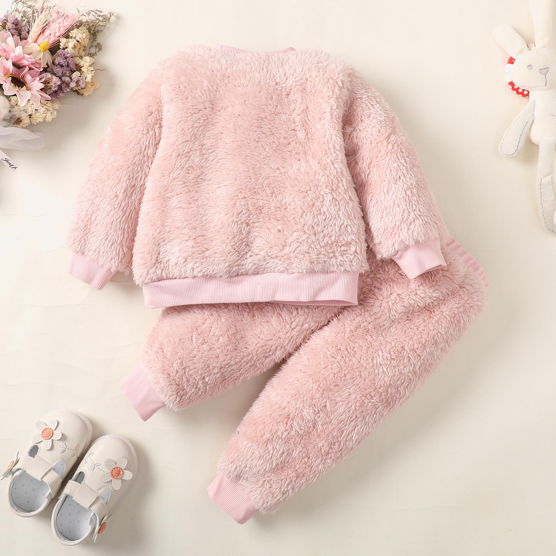 6M-3Y Kids Fashion Ready Stock Girls Clothes Outfits Rabbit Fluffy Tops Elastic Pants 2Pcs Outfits Pink Catpapa WS112209601