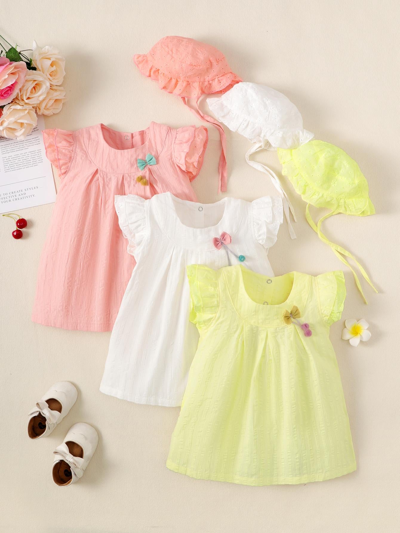 2-15M Kid Fashion Ready Stock Girls Outfits Sleeveless Solid Color Summer Dress With Hat 2Pcs Clothes Set Catpapa ZX-ZB001