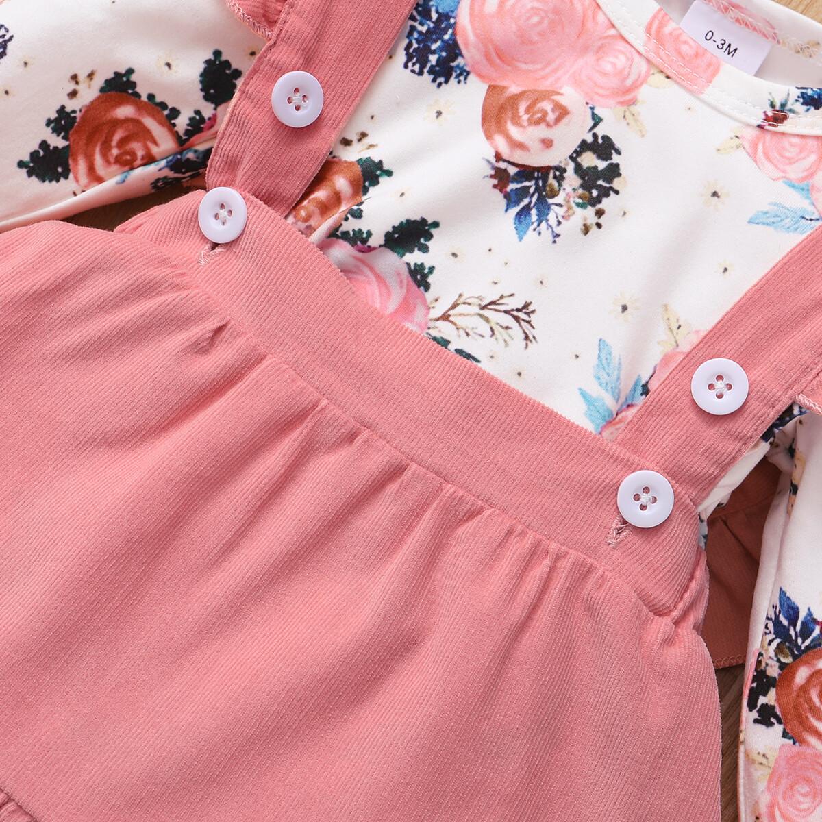 0-12M Newborn Baby Girl Fall Clothes Long Sleeve Pink Ruffle Floral Romper Dress Wholesale Baby Clothes Catpapa 22010092