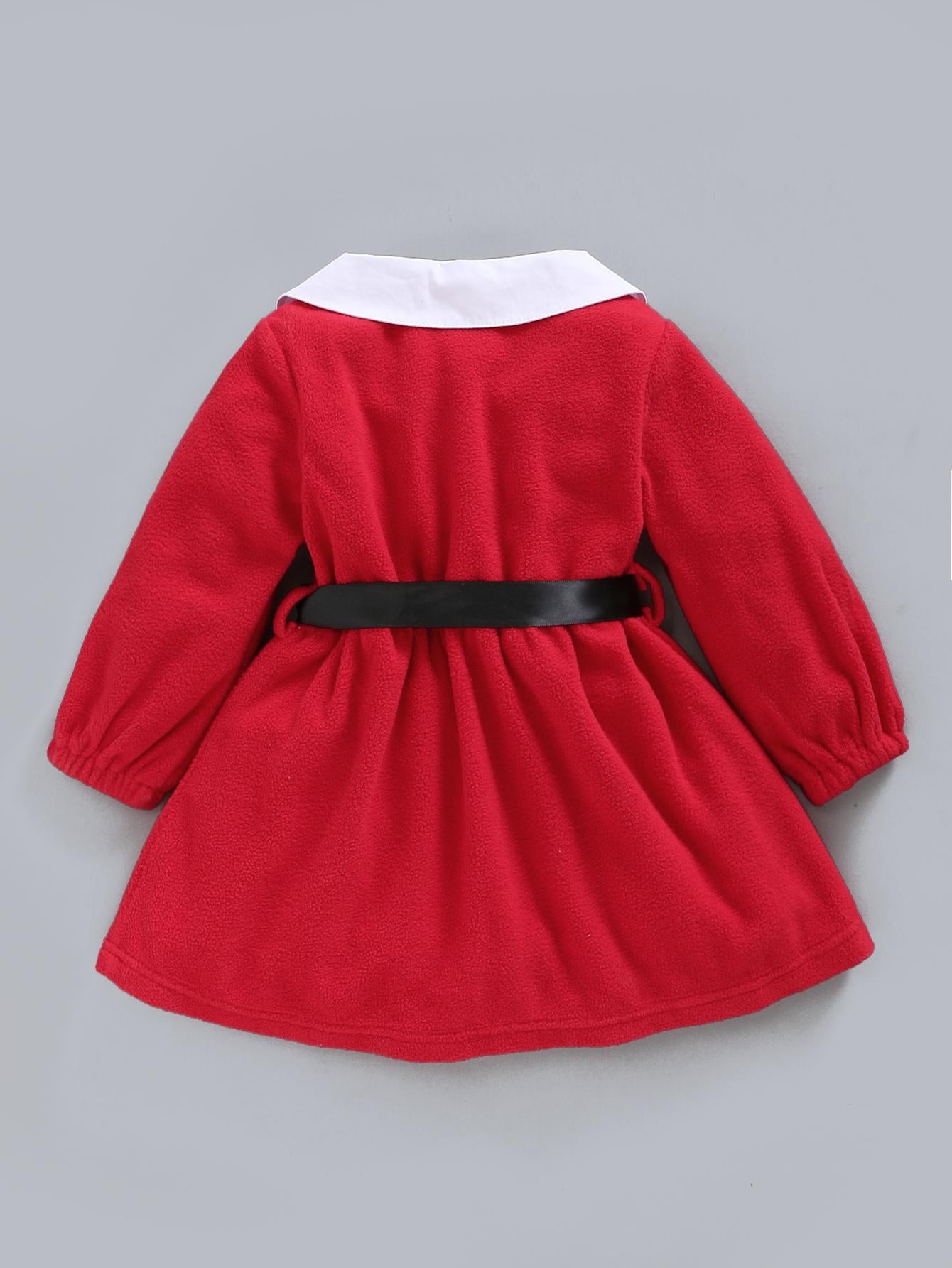 3-24M Kid fashion Girls Clothes Girl Christmas Red Long Sleeve Dress Red Catpapa L2008169