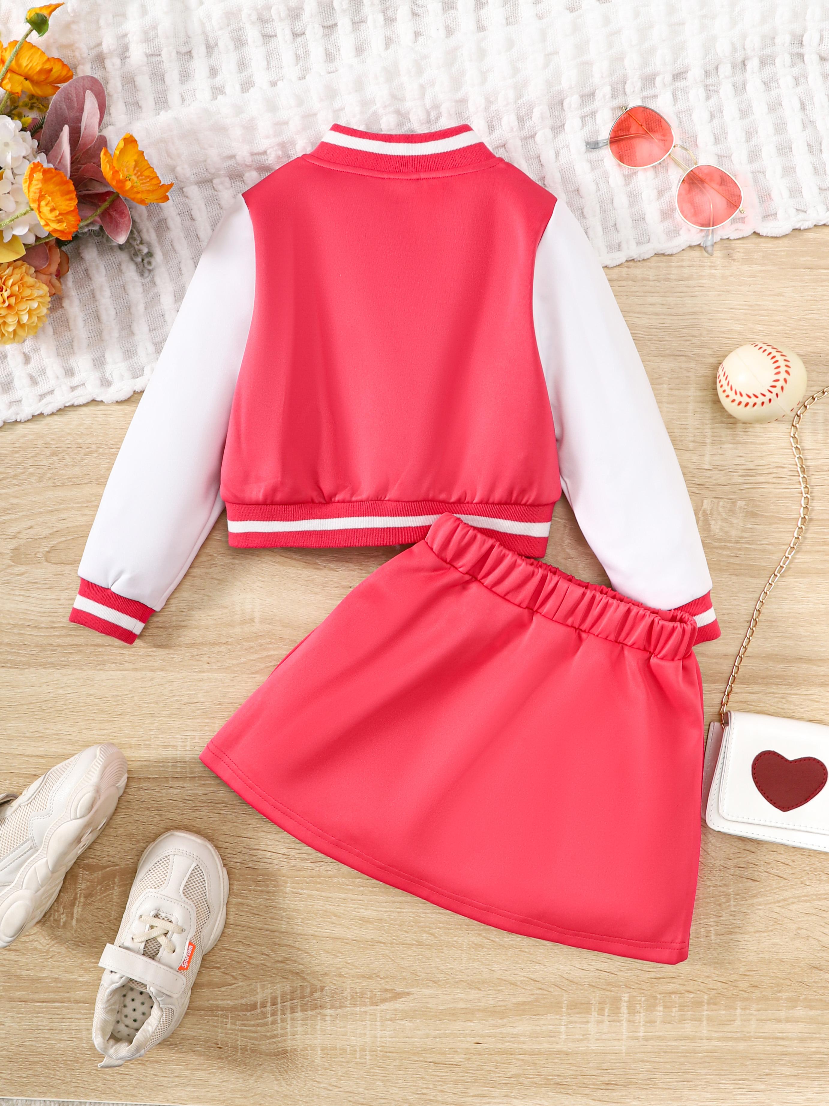 1-8Y Kid Toddler Girls Skirts Set Baseball Jacket Elastic Skirt 2Pcs Spring Fall Clothing From 1-8Y Rose Red Catpapa 462307165