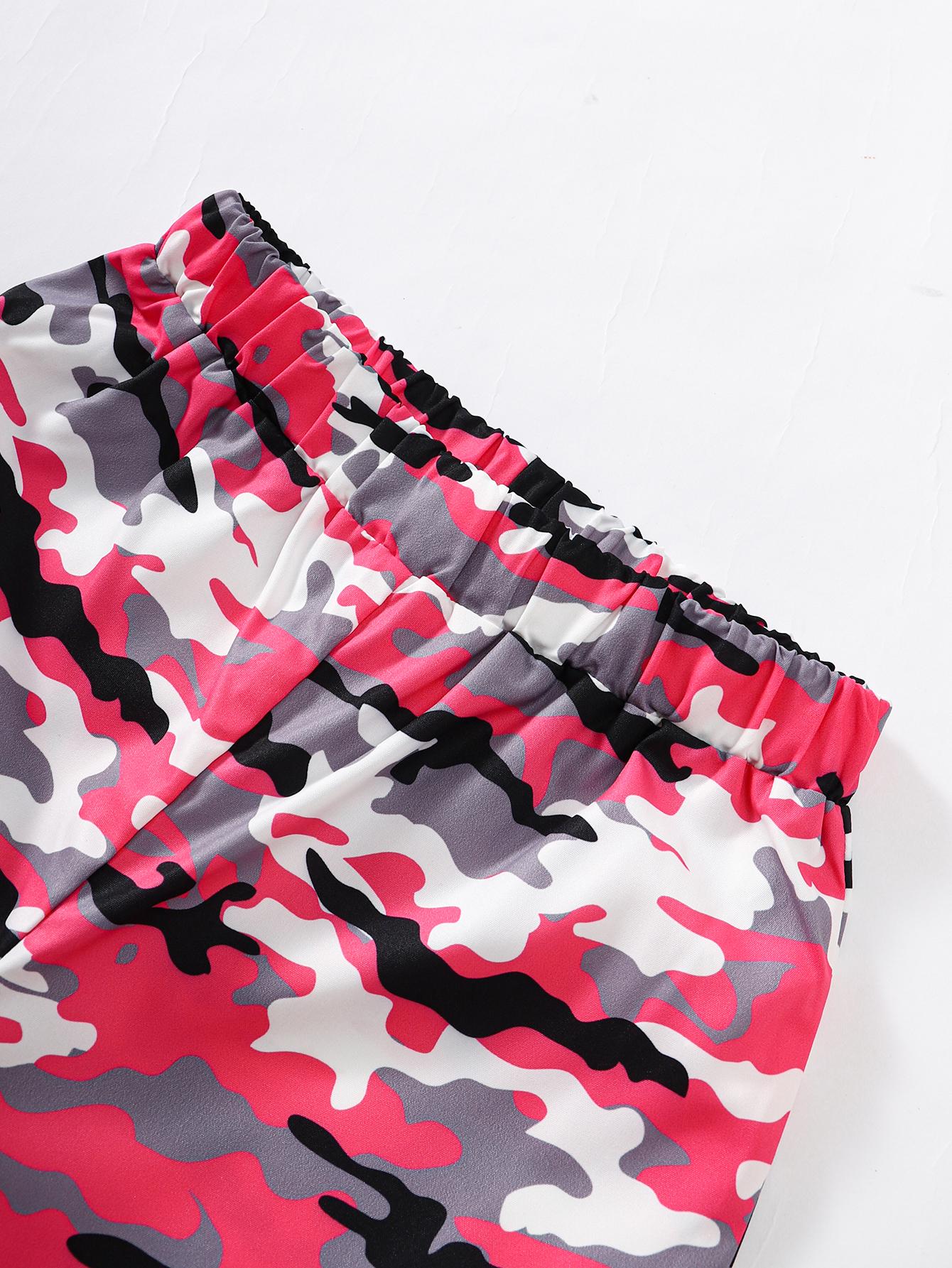 8-14Y Kids Girls Clothes Los Angeles Graphic Long Sleeve Casual Tops Elastic Camouflage Pants 2Pcs Fall Winter Outfits Rose Red Catpapa 462305014