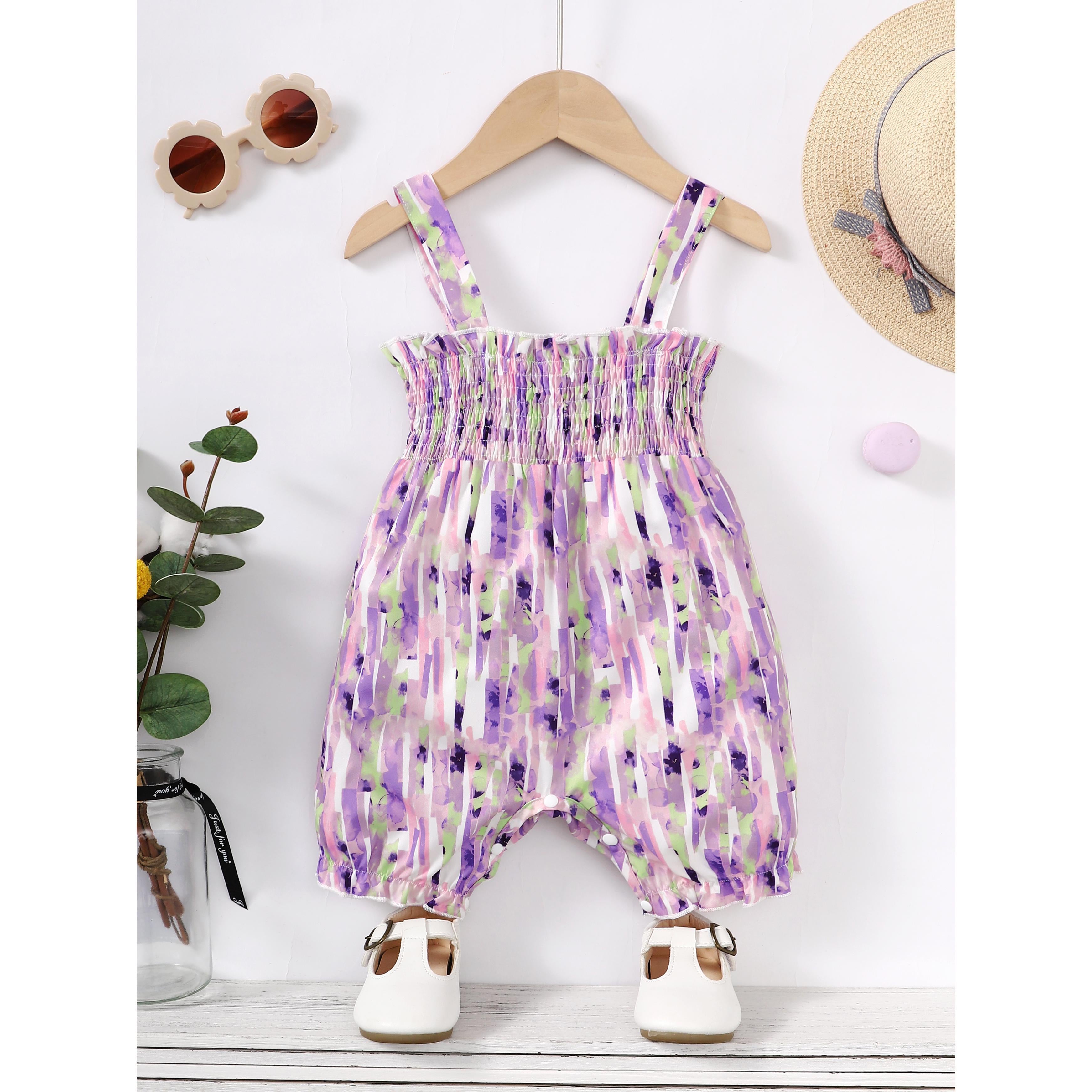 6M-3Y Ready Stock Baby Girls Romper National Pattern Print Splice Jumpsuits Straps Sleeveless One Piece Summer Bodysuits Blue Catpapa 112204619-1