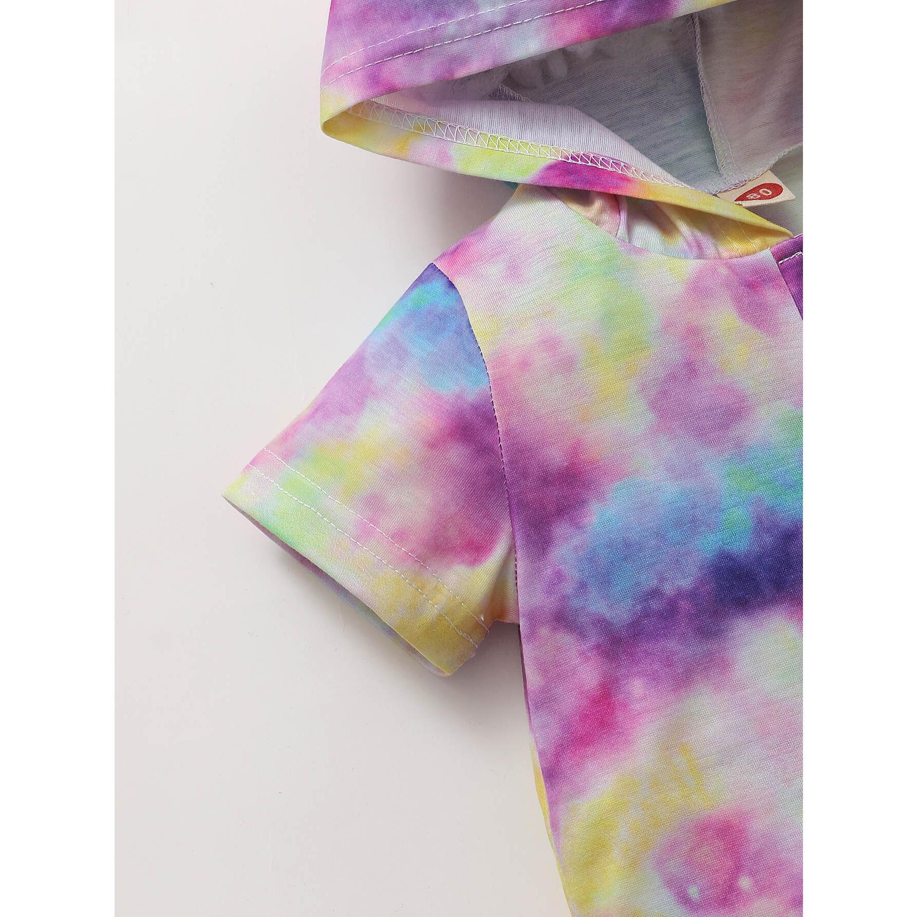 3-24M Kids Fashion Girl Clothes Shorts Outfits Tie-dyed Hooded Short Sleeve Shirt Top Shorts Set Catpapa 22011261