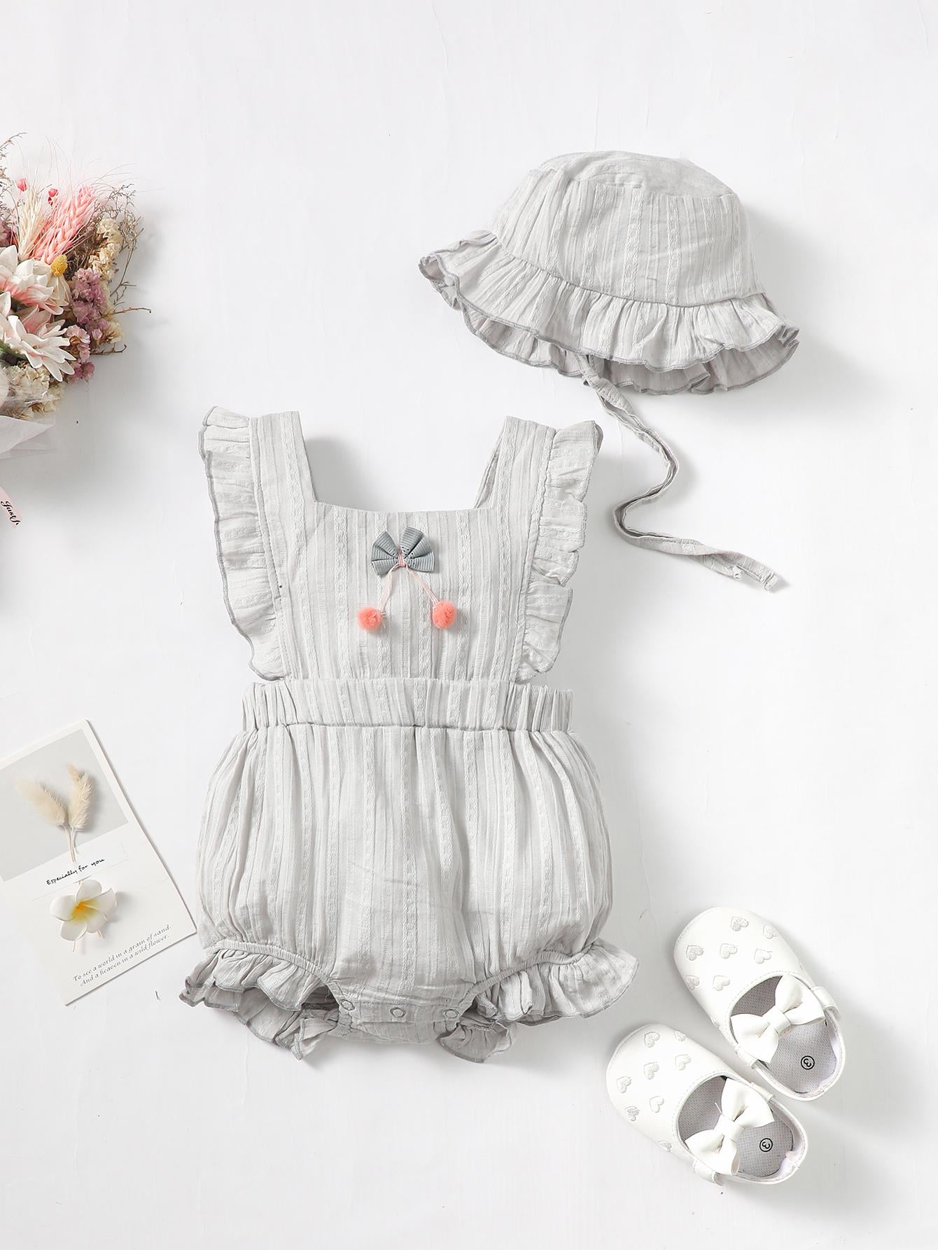 0-12M Baby Girls Clothes Baby Summer Sleeveless Romper With Hat Baby Clothing Wholesale Catpapa ZX-ZB030