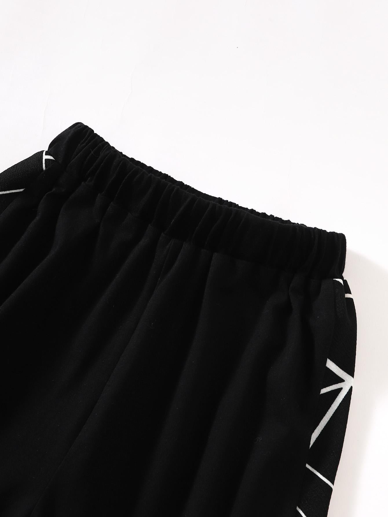 5-14Y Ready Stock Kids Clothes Boys Clothes Geographical Printing Fall Hoodies Elastic Splice Winter Pants 2Pcs Outfits Set Black 462304015