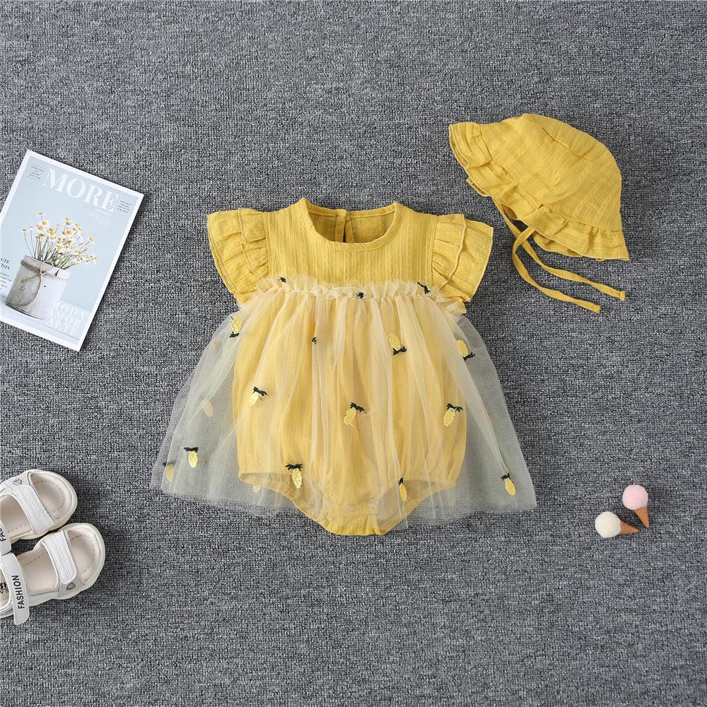 2-15M Kid Fashion Ready Stock Girls Clothes Summer Sleeveless Gauze Dress Romper With Hat 2Pcs Set Catpapa ZX-ZB033