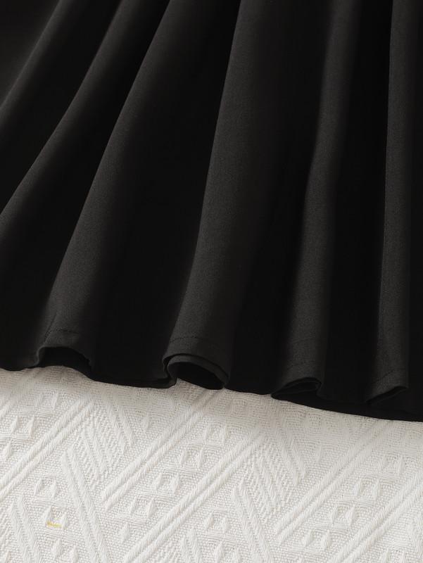 5-14Y Big Girls Dress Solid Color Ruffle Trim Halter Neck Princess Dress For Party Beach Vacation Kids Summer Elegant Clothes Black Catpapa 462302007