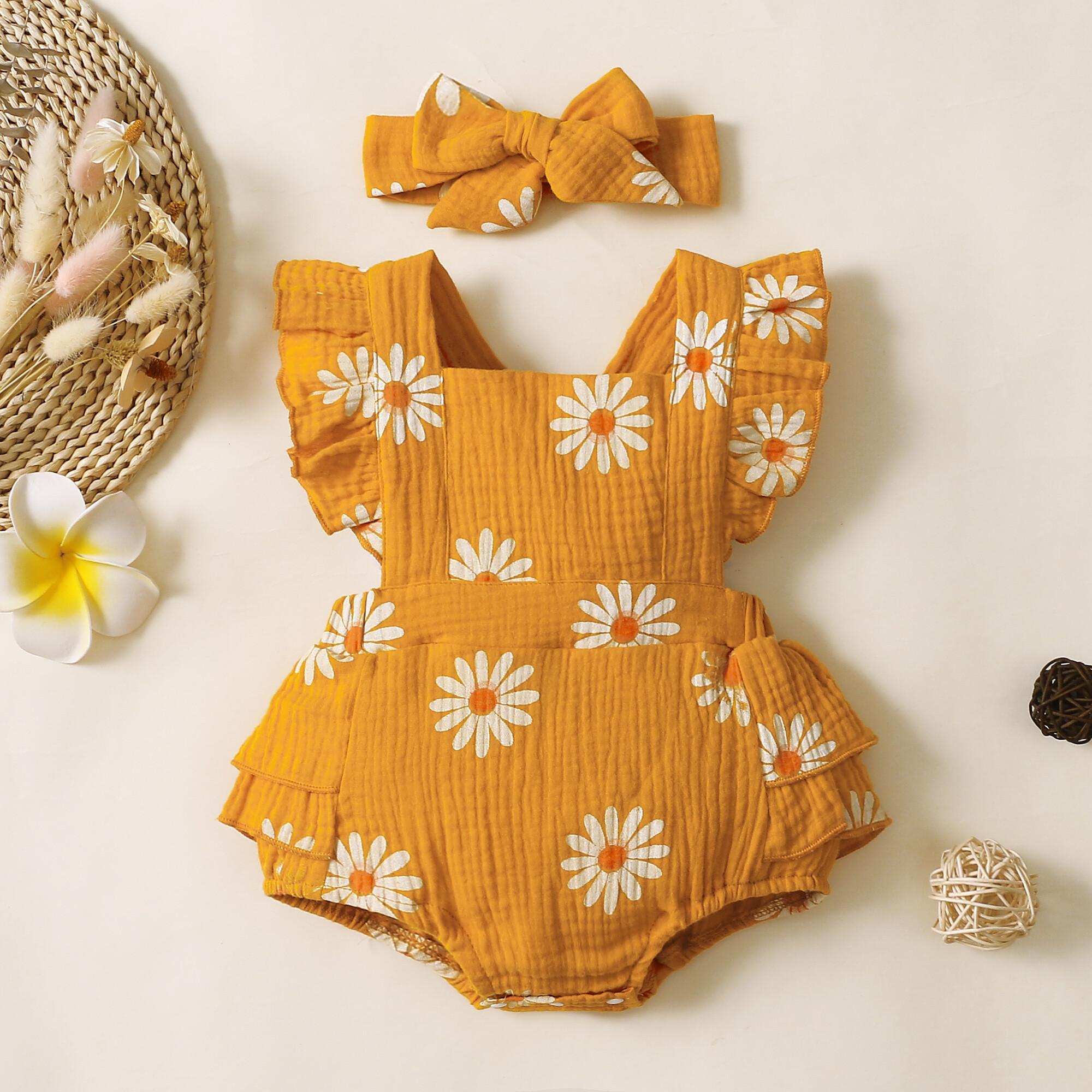 0-18M Baby Girls Clothes New Born Baby Bodysuit Daisy Flying Sleeve Romper Wholesale Baby Clothes Catpapa 32102758