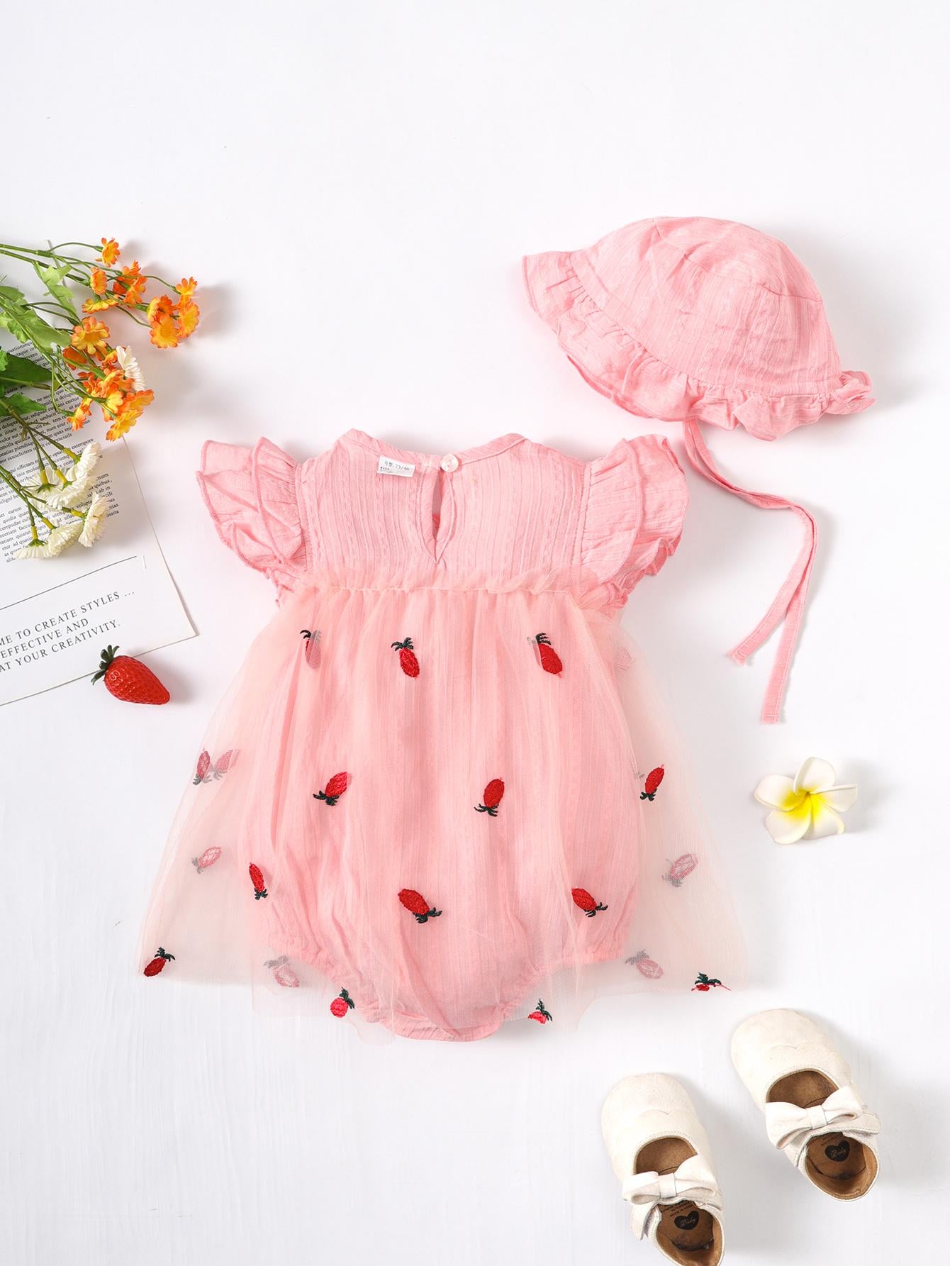2-15M Kid Fashion Ready Stock Girls Clothes Summer Sleeveless Gauze Dress Romper With Hat 2Pcs Set Catpapa ZX-ZB033