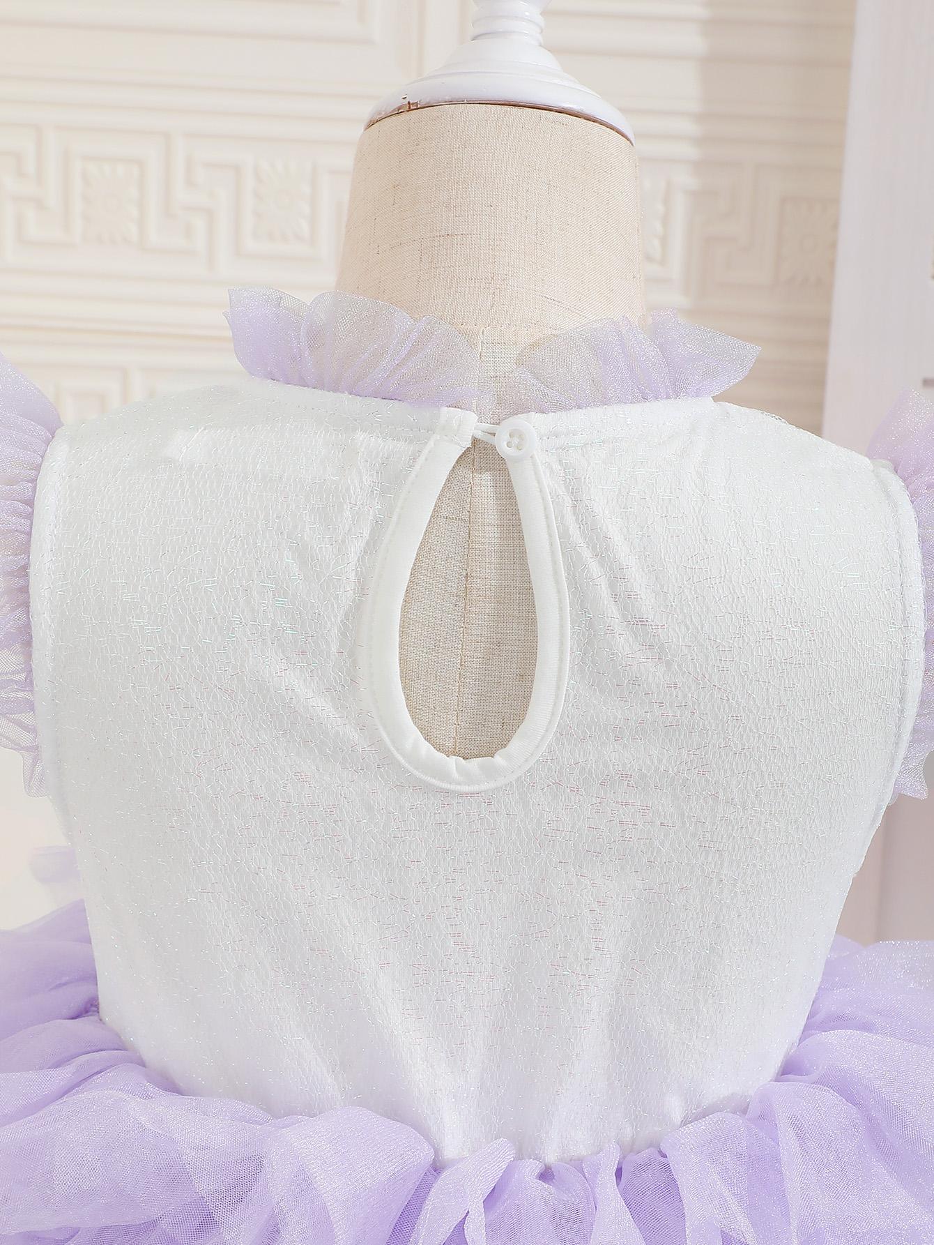 4-12Y Ready Stock Sweet Girls Splicing Sleeveless Gauze Layered Tutu Dress Mesh Dress Summer Party Gift Size: 4T-12Y Purple Catpapa YS05-1
