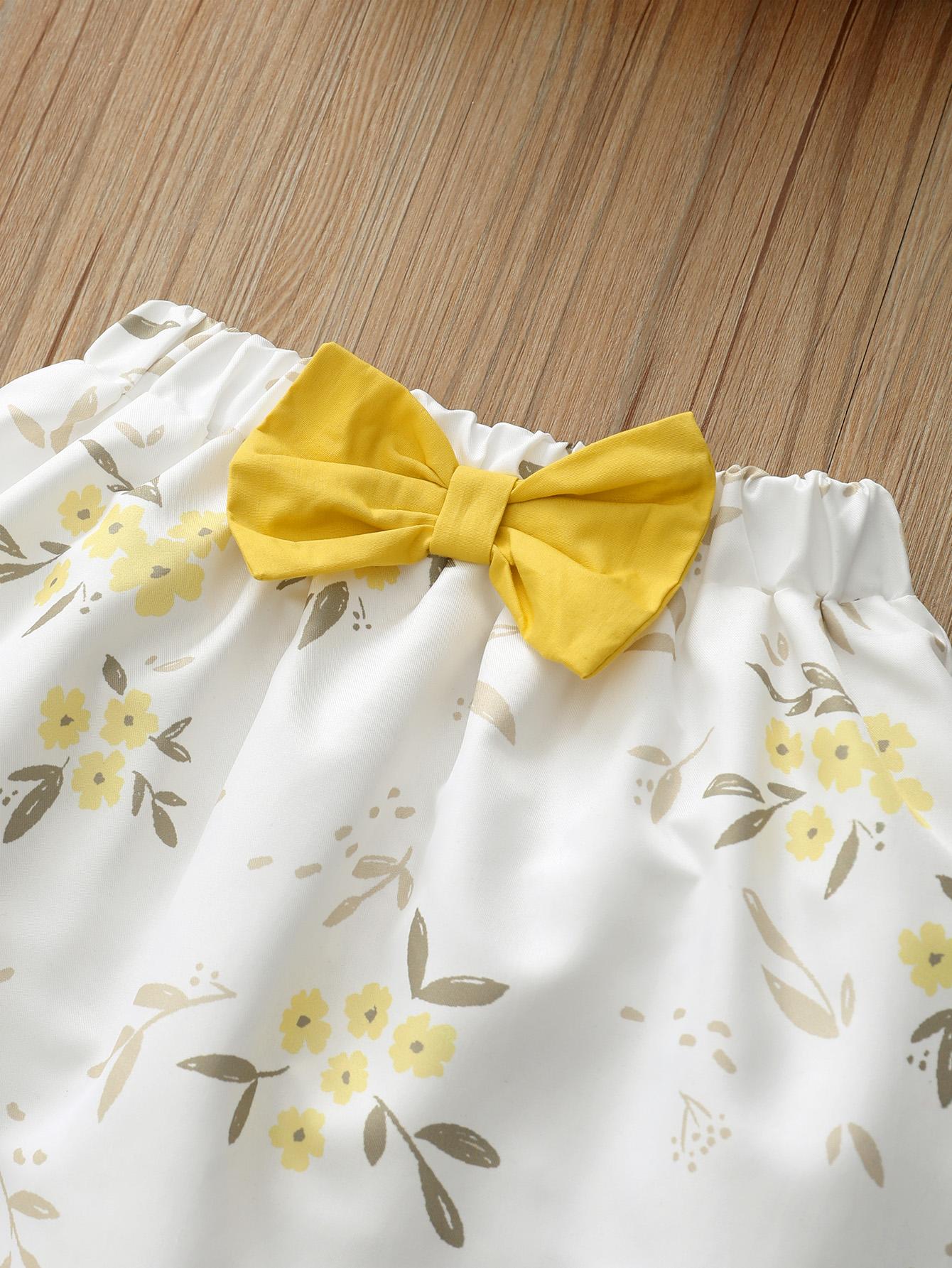 12M-7Y Kids Fashion Girls Clothes One Shoulder Summer Tops Flower Skirts 2Pcs Outfits Yellow catpapa 12110513