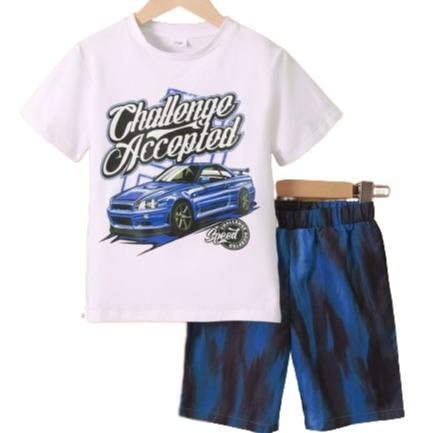 5-12Y Ready Stock Kid Boys Clothes Boys OOTD Car Print Letter Print Summer Tops Elastic Tie-dye Shorts 2Pcs Outfits White Catpapa 462303004