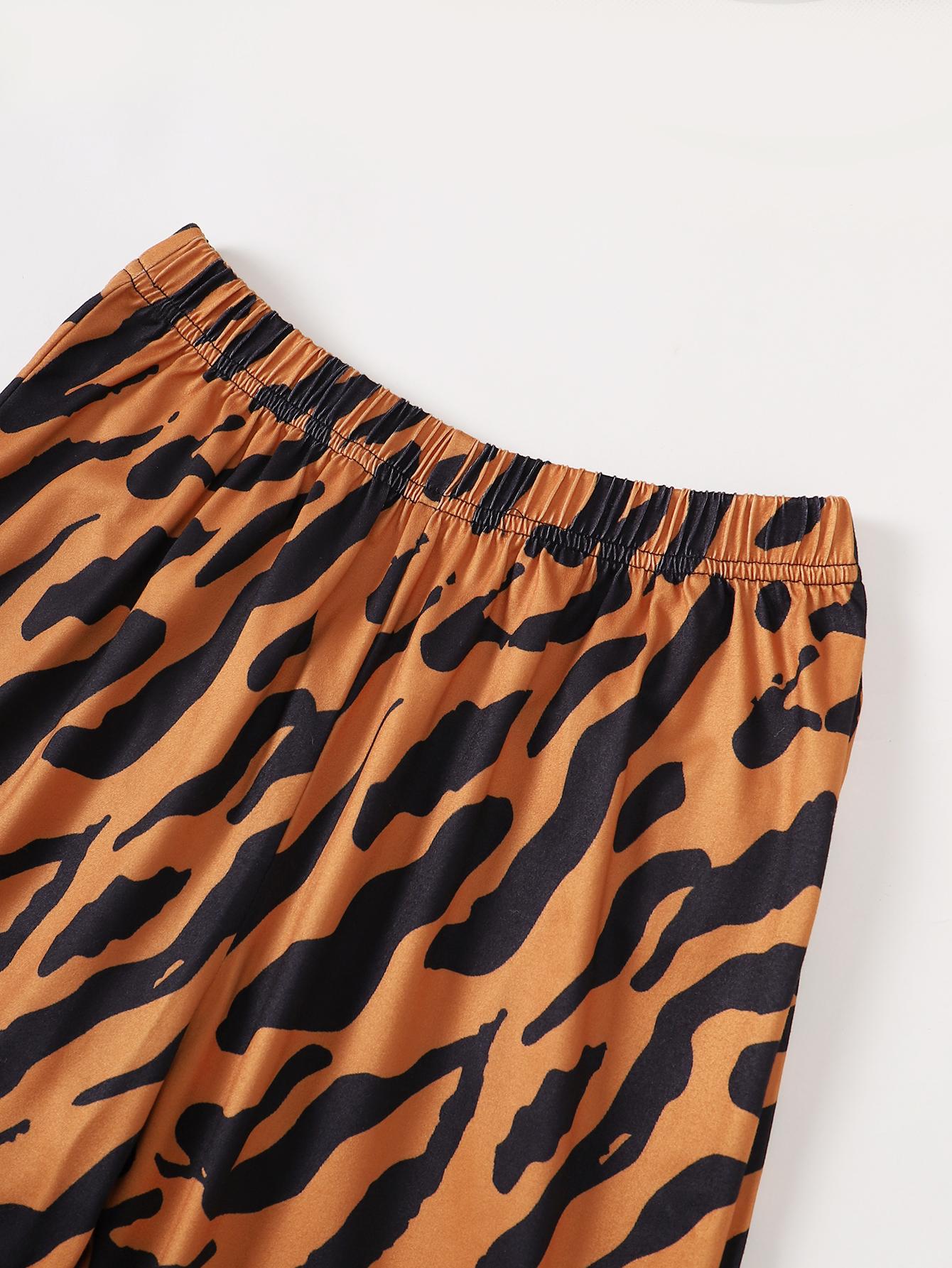 13-16YTeen Girls Ruffled Strapless Tube Top + Tiger Print Bell-bottomed Pants Spring Autumn Clothes 2Pcs Sets Black Catpapa 462310004
