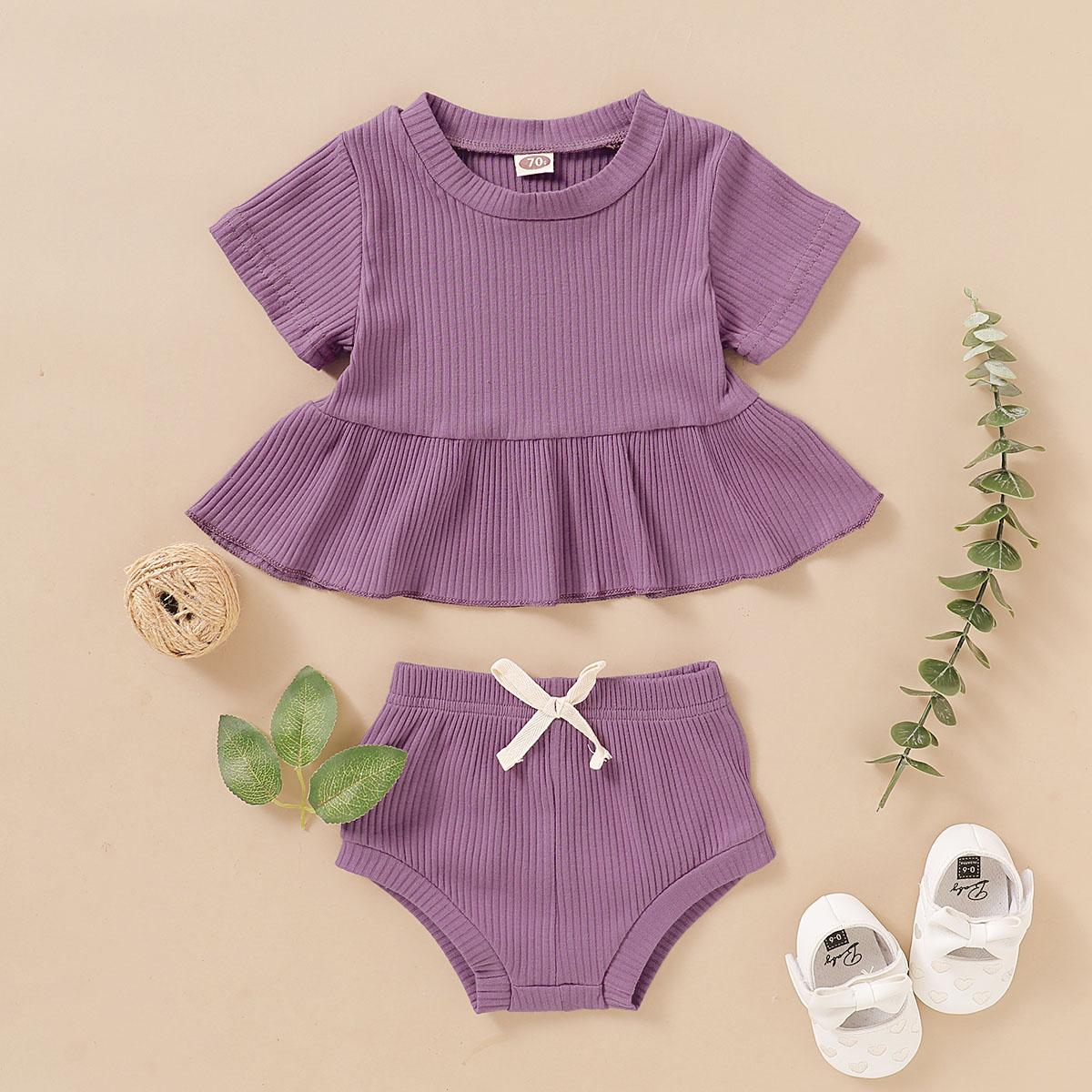 3-18M Baby Girl Clothes Short Sleeve Shirt Cute Shorts Set Cotton Clothes Purple Catpapa YMX1912913-4