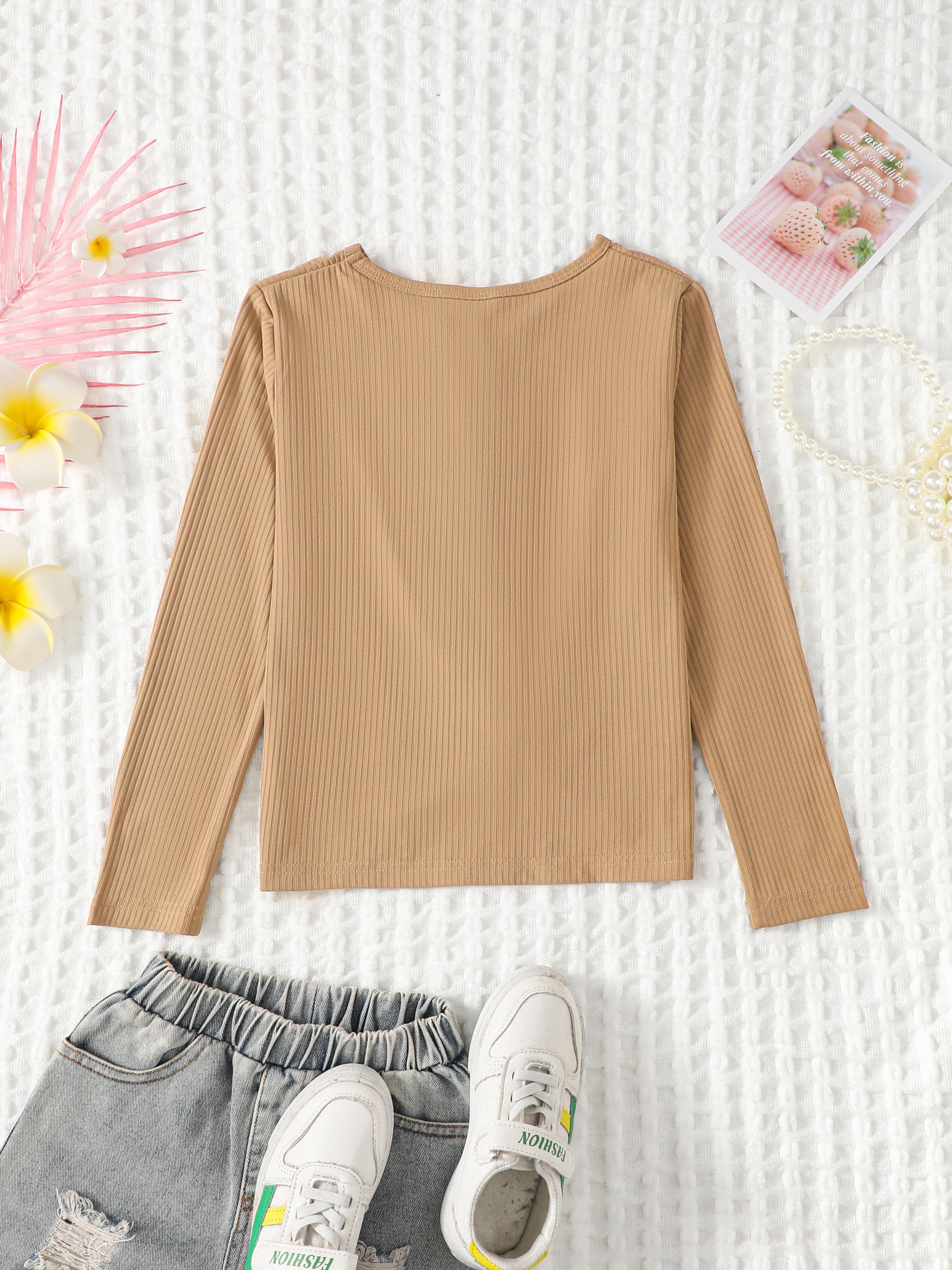 8-14Y Ready Stock 8-14y Kid Girls Shirt Twist Knot Casual V-neck Solid Color Long Sleeve Pullover Top Kakhi Catpapa 462306023