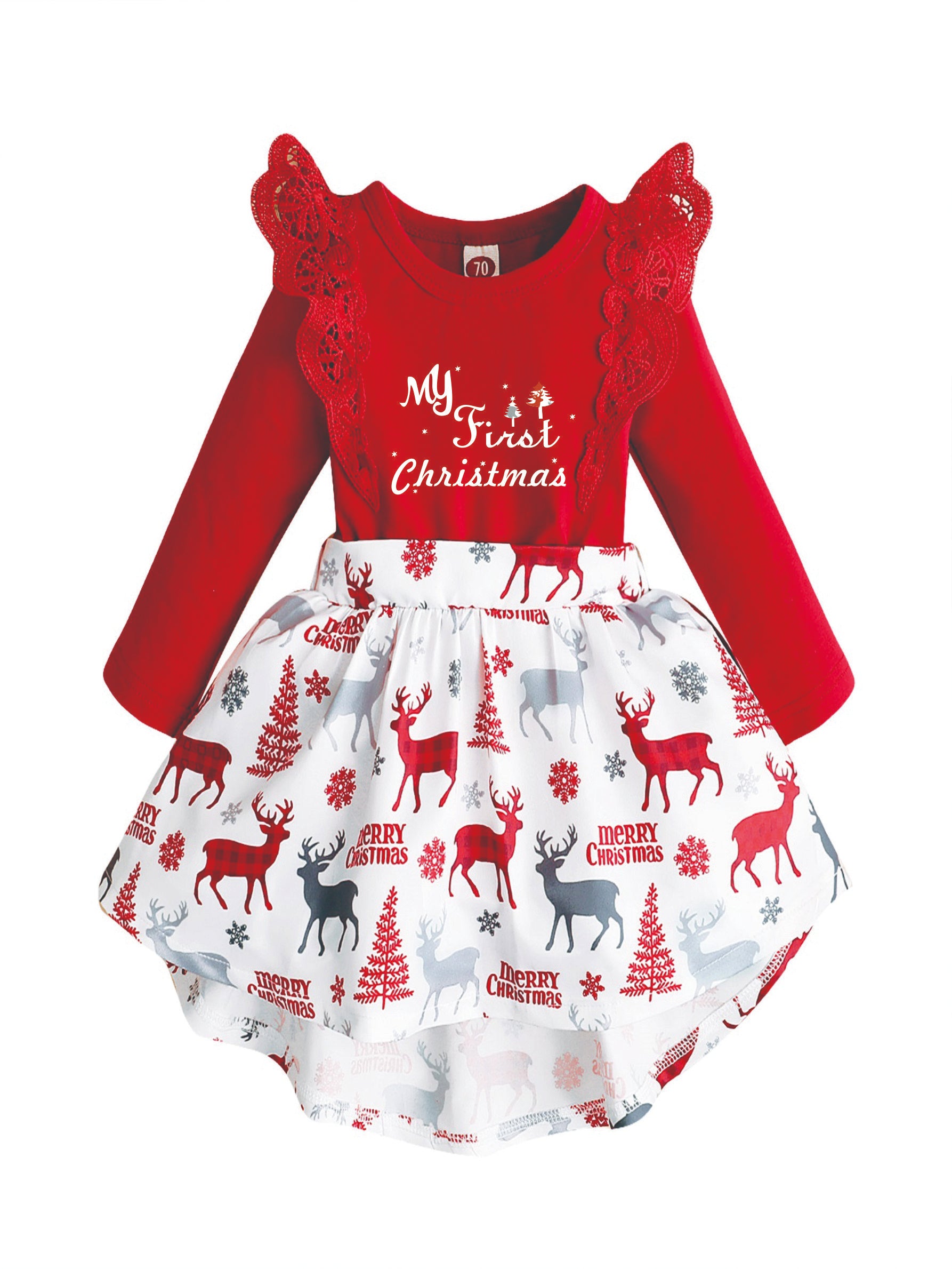 0-18M Baby Girls Christmas Gift Ruffle Long Sleeve Romper Dress Wholesale Baby Clothes Catpapa YMX2008195-5F