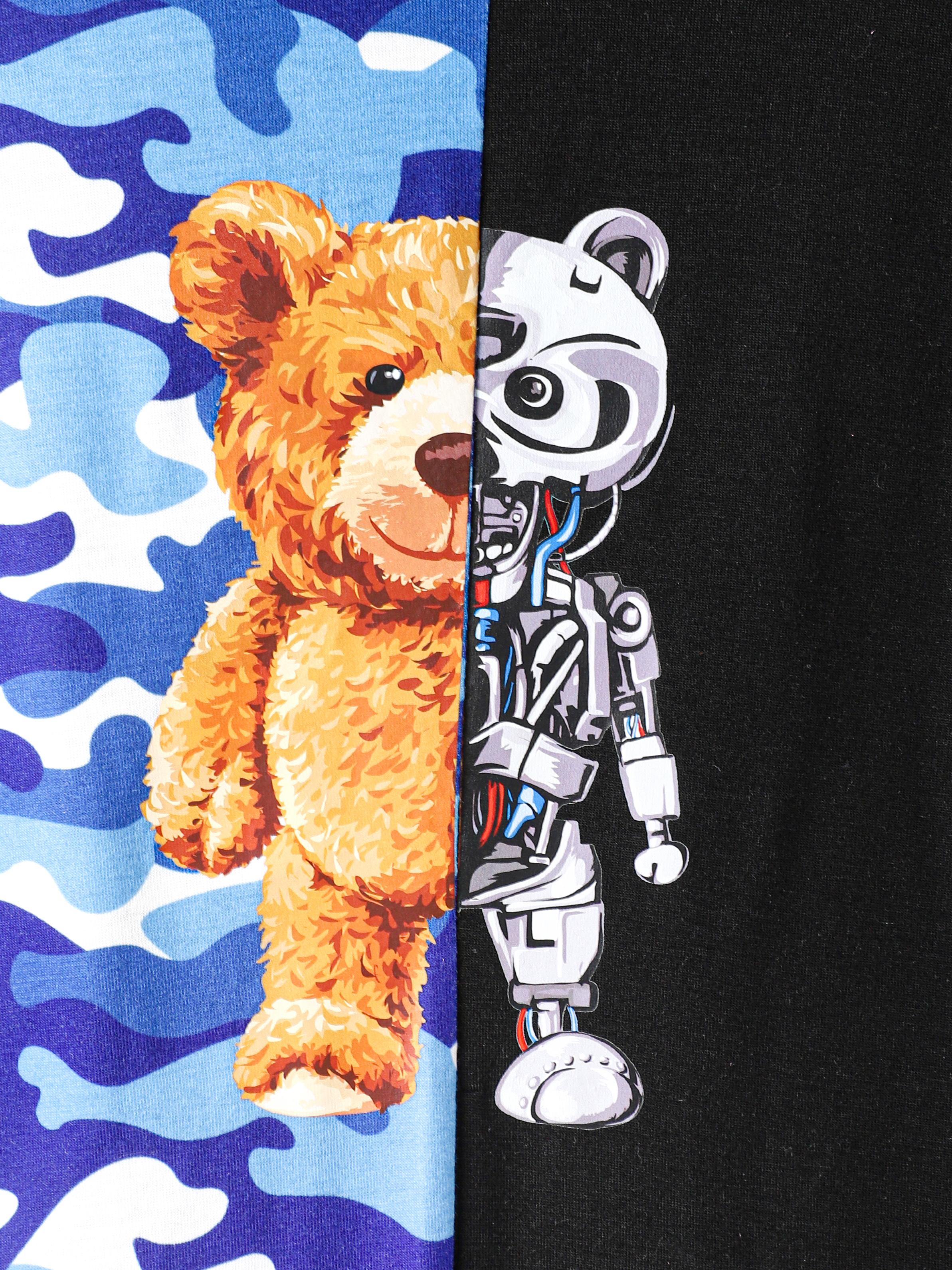 7-15Y Kids Clothes Boys Clothes Shorts Sets Bear Pattern Splice Camouflage Print T-shirt Outfits For Summer Blue Catpapa 462306016